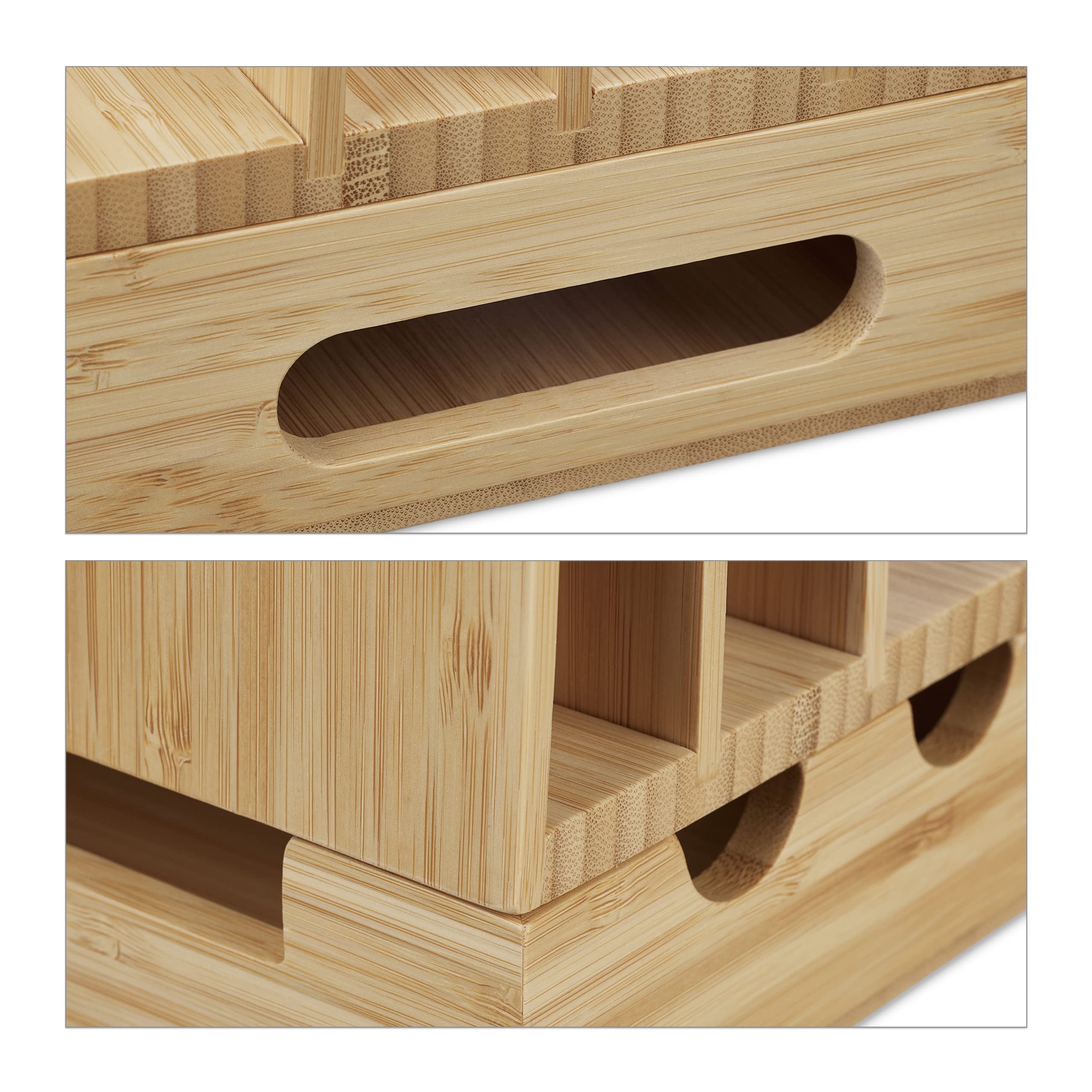 Relaxdays Stazione di Ricarica Multipla, Docking Station per Apple Watch, Tablet e Smartphone, 15x21,5x15 cm, Naturale