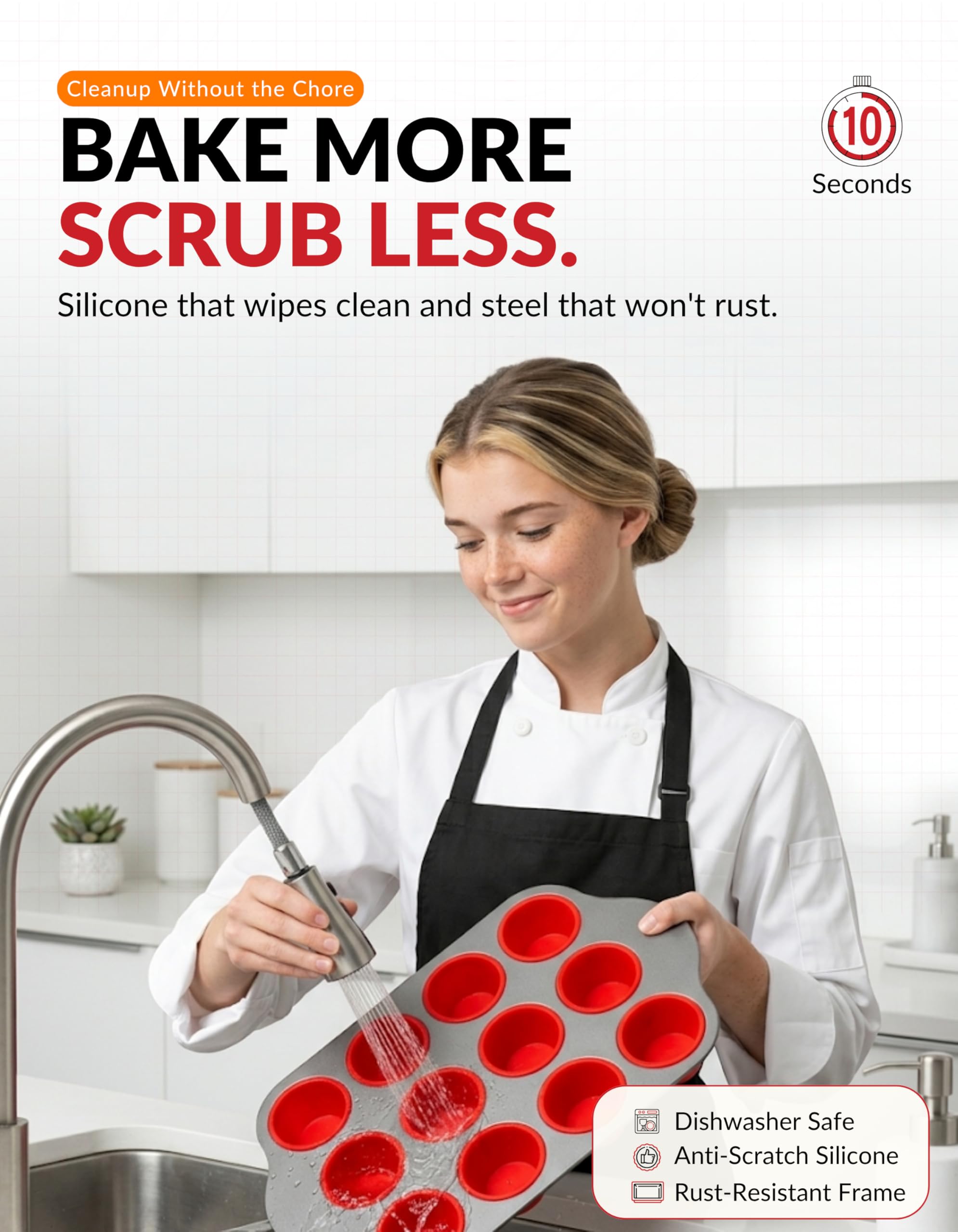 Antihaft-Silikon-Muffinform für 12 Muffins mit Stahlrahmen, BPA-frei, ungiftig, Cupcake-Form mit leicht zu lösender strukturierter Oberfläche, ergonomische Griffe, ofen-, gefrier- und
