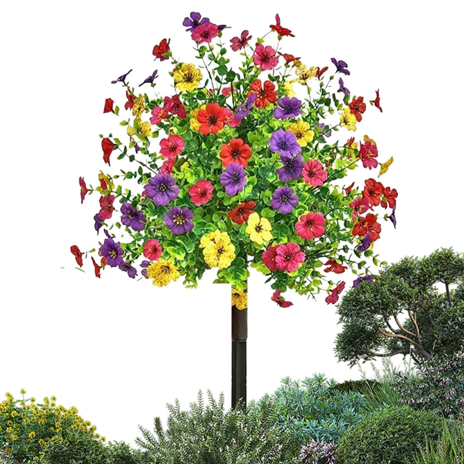 Arbustos artificiales al aire libre resistentes a UV y flores artificiales sobre tallo moradas