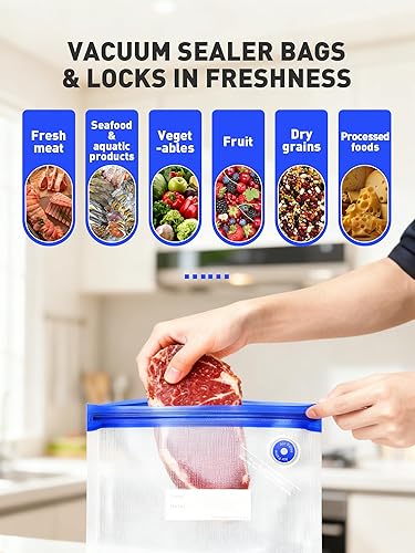 Miniatura 4 de 60 bolsas reutilizables selladoras al vacío para alimentos, 3 tamaños, bolsas de almacenamiento al vacío sin BPA con clips de sellado y diseño a