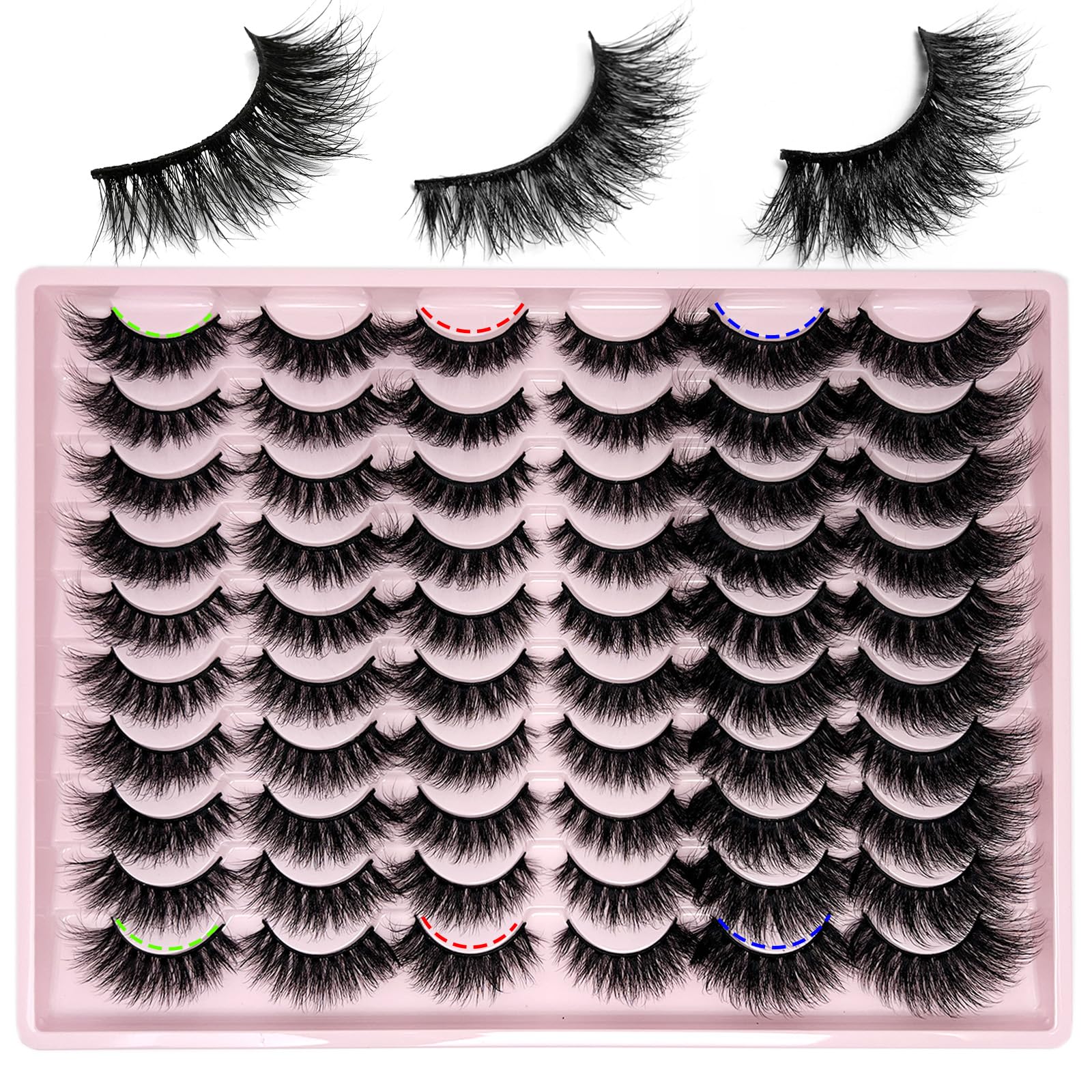 loladook Mink Lashes Fluffy Cat Eye Faux Mink Lashes Wispy 6D Volume Strip Eyelashes Dramatic Long False Eyelashes Multipack 30 Pairs