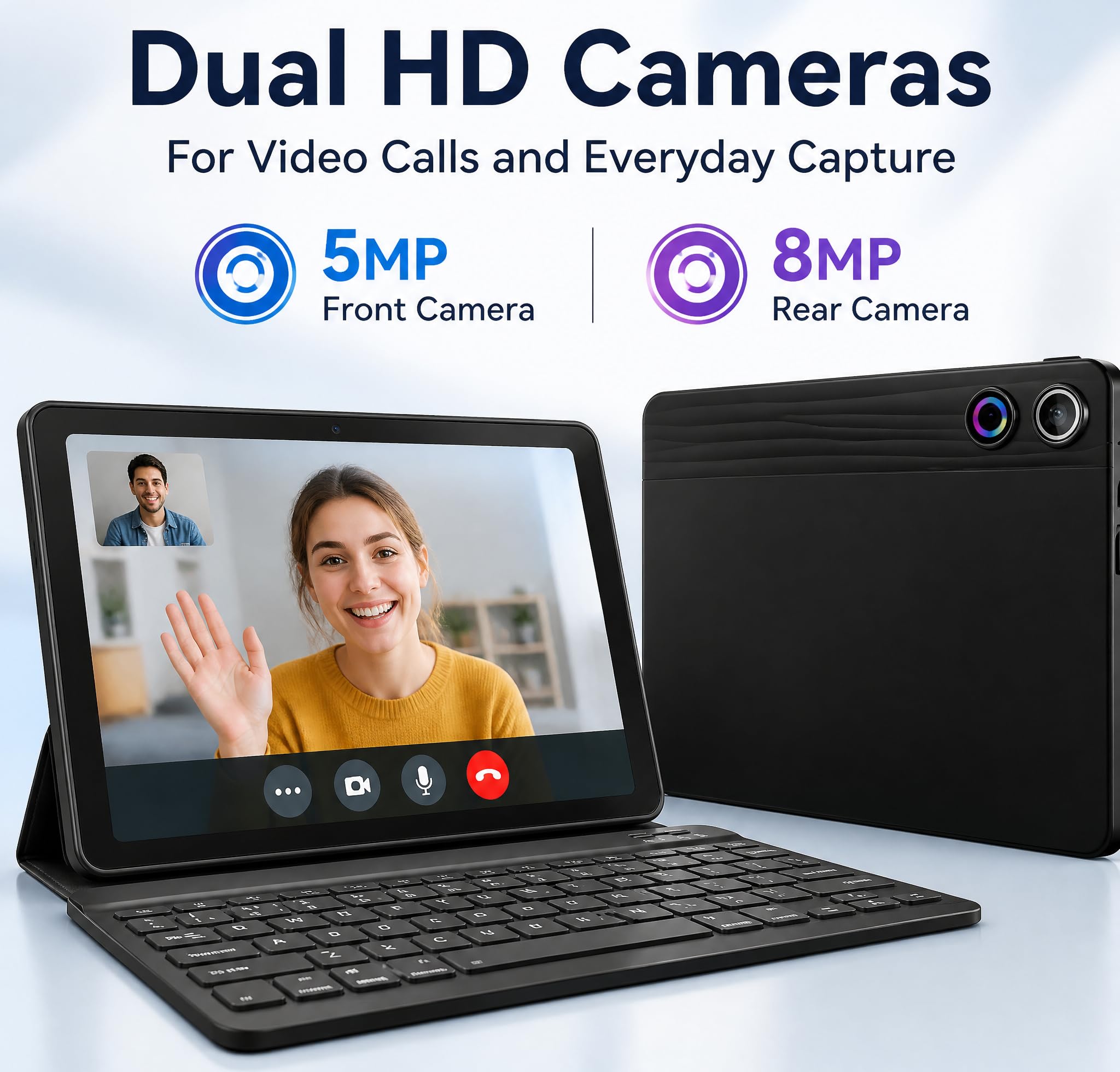 Tablet Android 16 de 10.1 pulgadas con pantalla táctil IPS HD, cámara dual, almacenamiento de 64 GB de expansión de 1 TB, kit de tabletas 8 en 1 con teclado, funda protectora, mouse, lápiz óptico, BT
