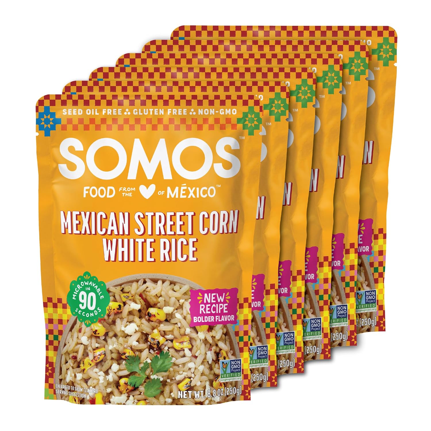 SOMOS Mexican Street Corn White Rice – Gluten Free, Non-GMO, Vegan & Microwavable Meals Ready to Eat - Delicious, Healthy & Convenient - Perfect for Burrito Bowls, Tostadas & More | 8.8 oz (Pack of 6)