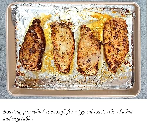 Miniatura 4 de Sartén antiadherente con estante, asador de pavo de 16.5 x 11 x 2 pulgadas para pavo, pollo, carne y verduras, lasaña (gris)