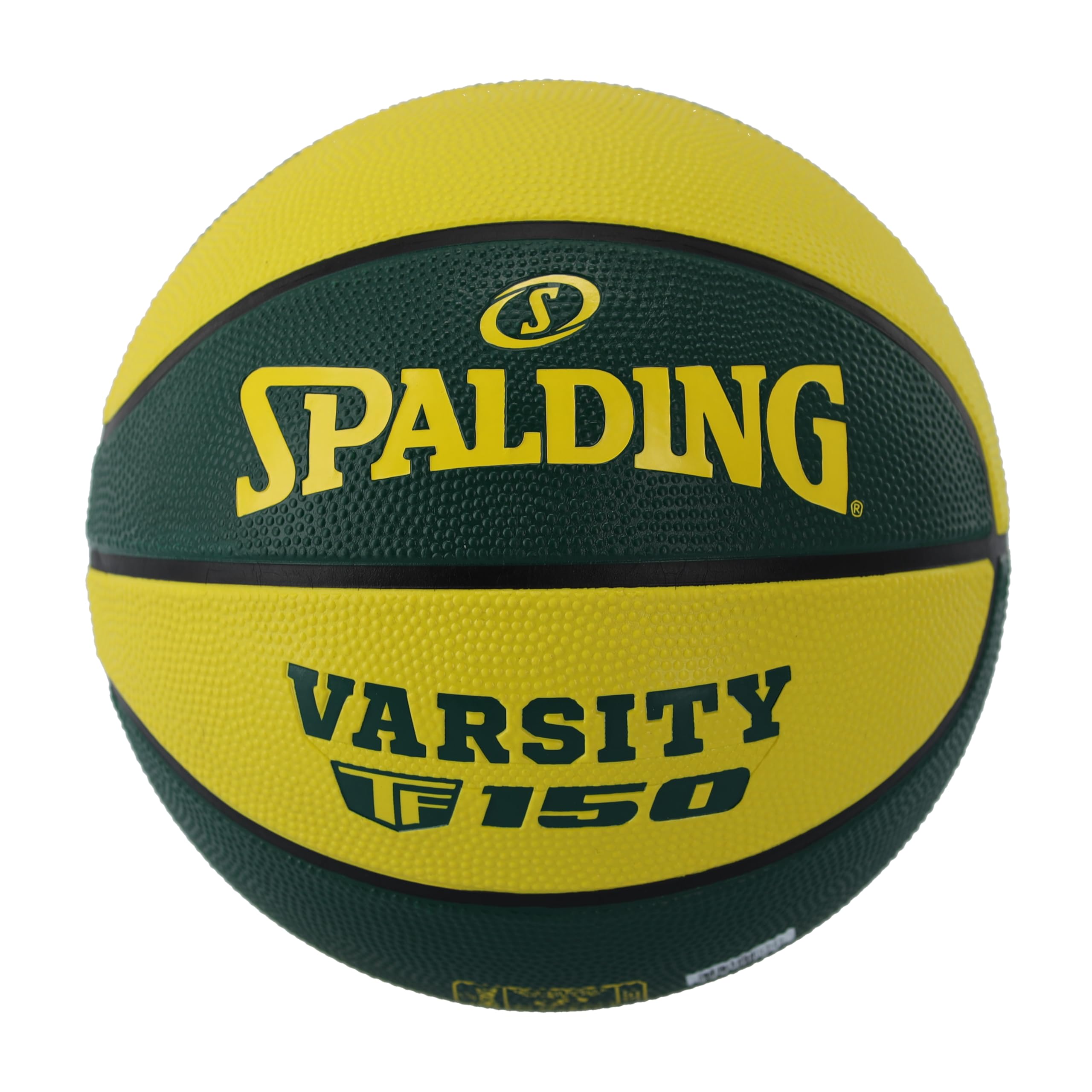 Spalding TF-150 Varsity Green Yellow Basketball Made of Durable Rubber | Official Size 7 | Suitable for All Surfaces | With Shooter's Seam for Better Ball Control