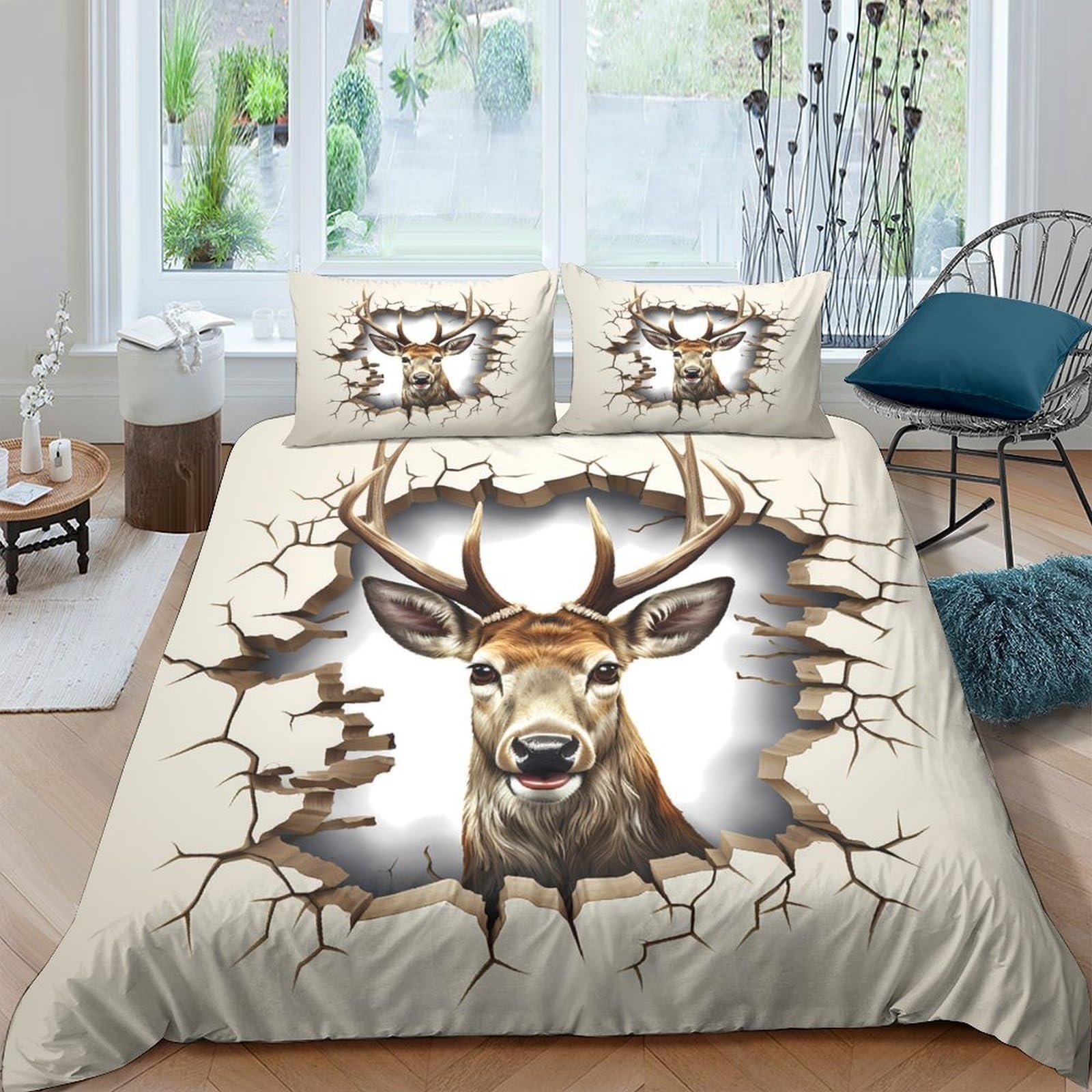 Ctjqhvkz Style-10 3D Printed Deer Forest Fitted Sheet Microfiber Soft Breathable Antler Bed Cover For Bedroom Dorm Mattress Decor Single（135X200cm）