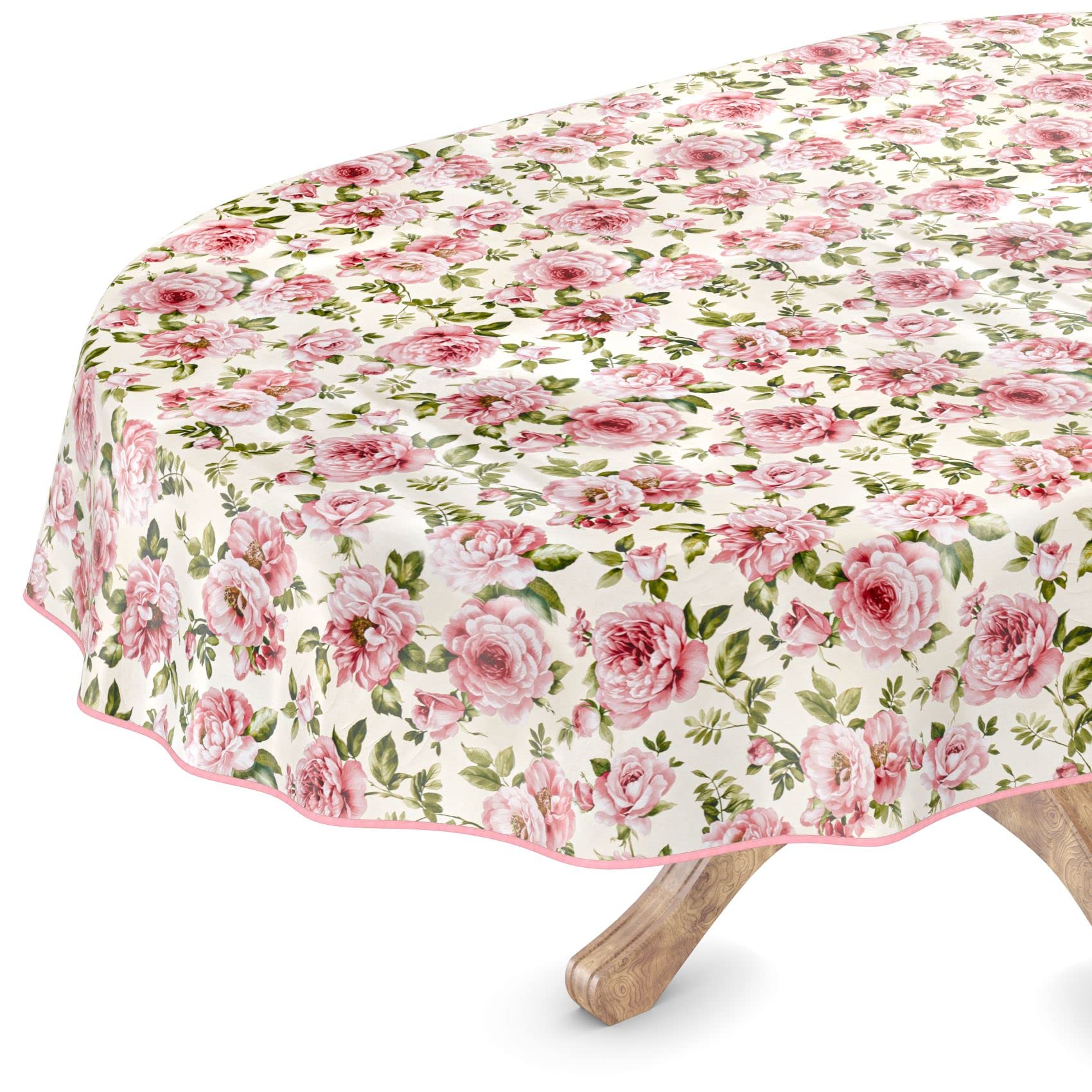 ANRO Tischdecke abwaschbar Wachstuch Wachstuchtischdecke Oval 140 x 260cm mit Saum Natalie Blumen pflegeleicht Wachstischdecke wasserabweisend Gartentischdecke Meterware Lotuseffekt