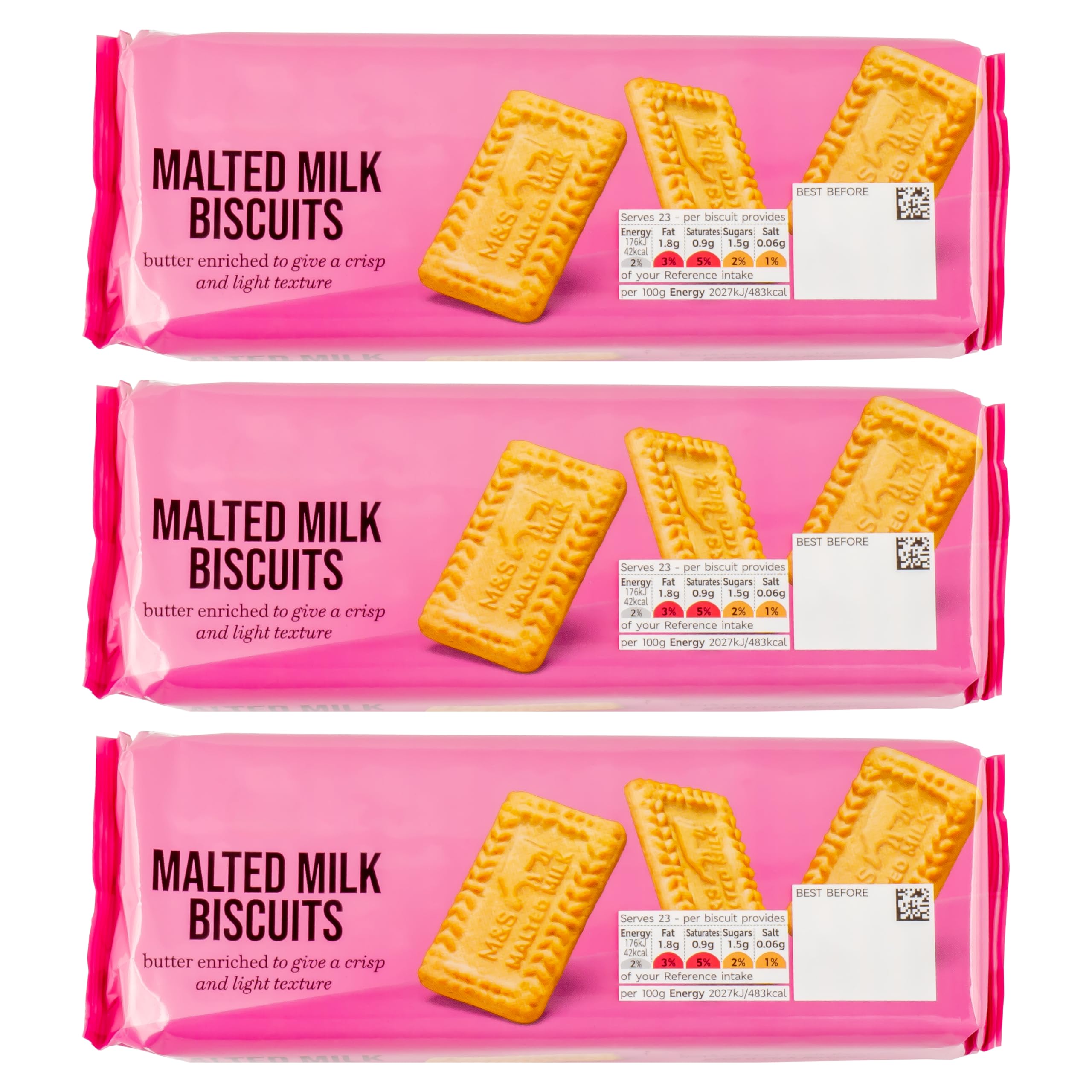 Traditional British Malted Milk Biscuits, Crisp & Light, Suitable for Vegetarians, 3 x 200g (600g)