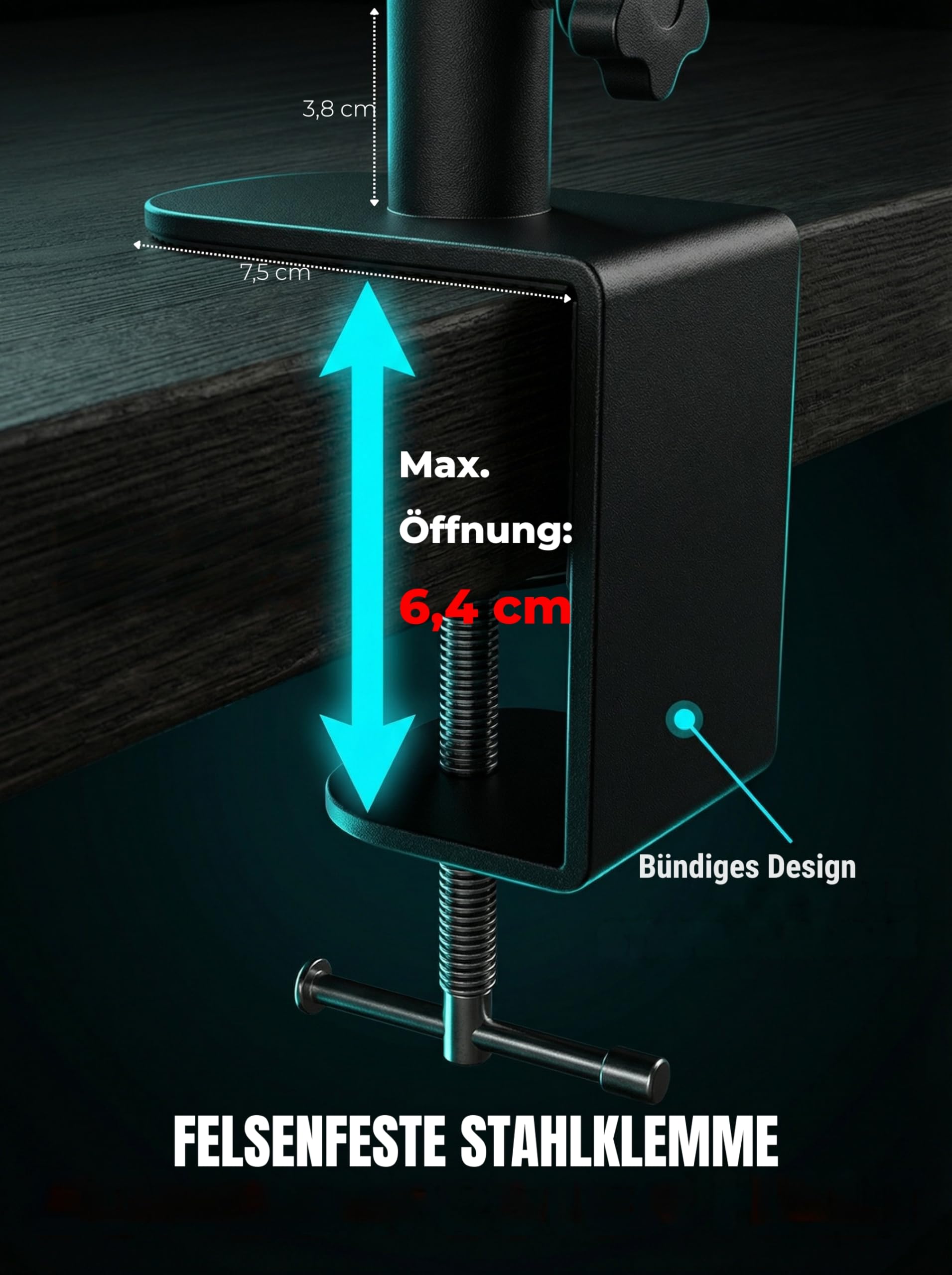 LED-Lupenleuchte Arbeitsplatzlampe Große 125-mm-Lupe | Optische Güteklasse 5 Dioptrien, Extra langer Schwenkarm bis 100 cm, 5 Lichtfarben & Dimmer, 6,4 cm Klemme, 12 V Netzteil