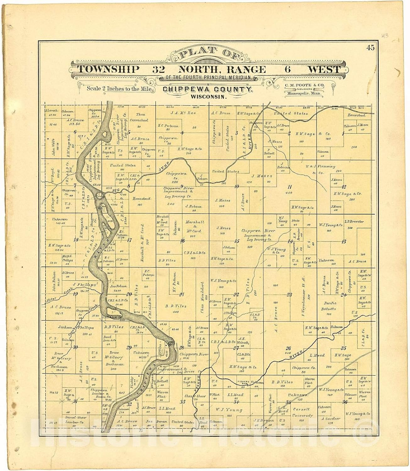 Amazon.com: Historic 1888 Wall Map - Plat Book of Chippewa County ...