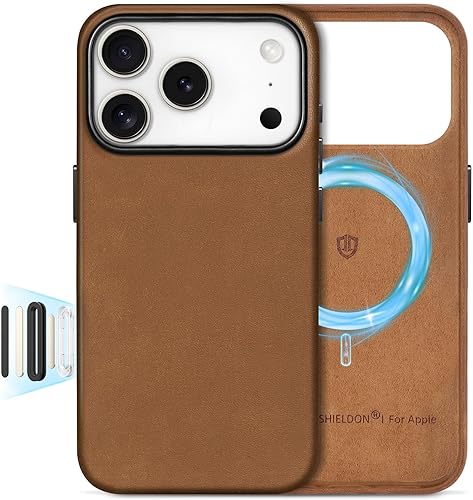 Vista 33 de SHIELDON Funda de cuero genuino para iPhone 17 Pro Max de 6.9 pulgadas 2025, compatible con Magsafe, carga inalámbrica magnética, ajuste delgado