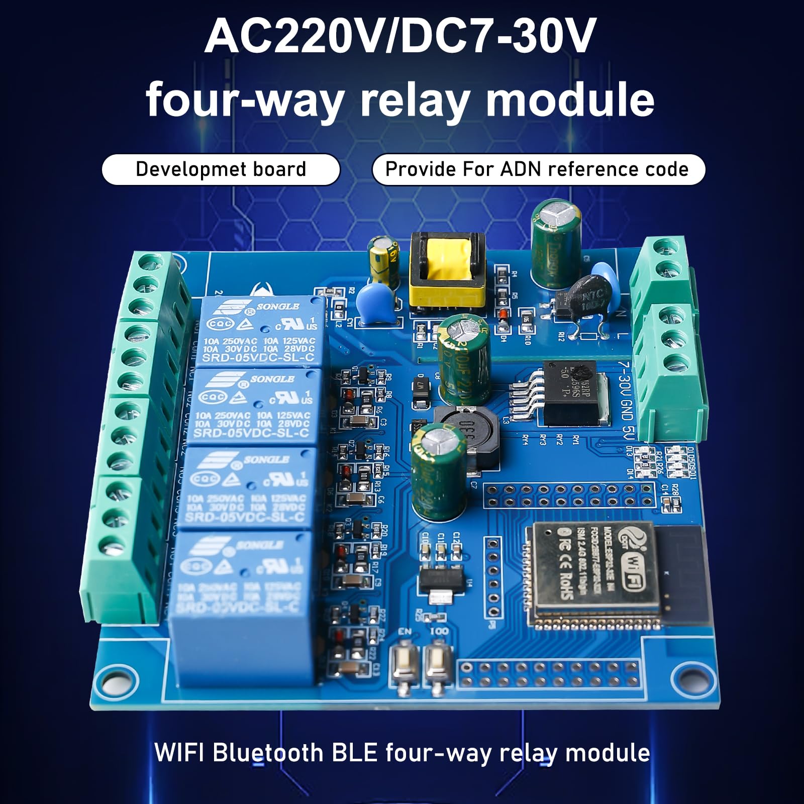 ESP Modulo relè a 4 canali con ESP-32 WiFi Bluetooth, DC5-30V/AC220V, scheda di sviluppo per progetti fai da te Smart Home & IoT, facile programmazione con Arduino IDE