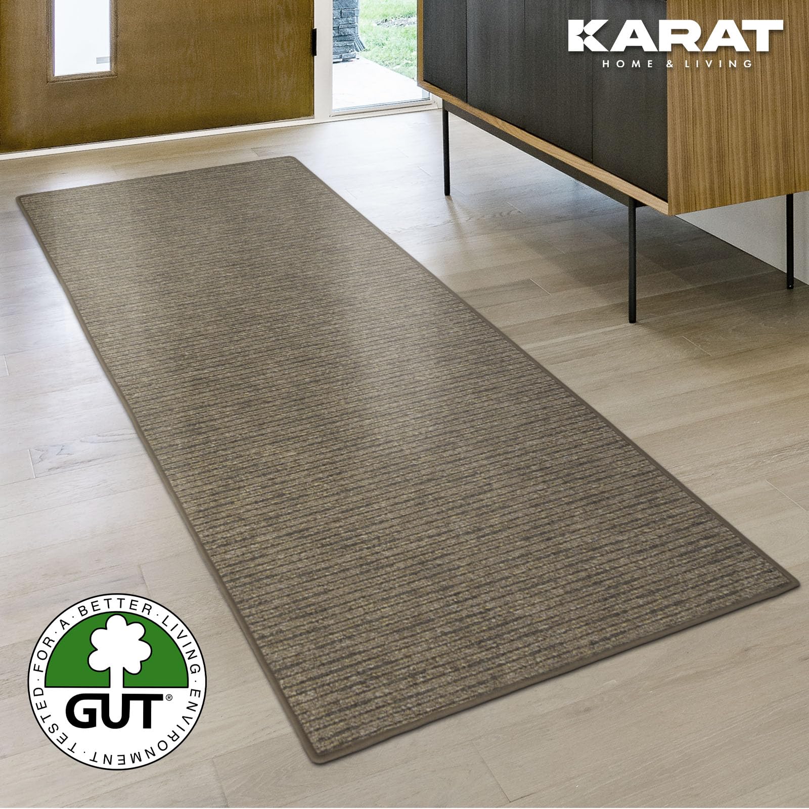 KARAT Tappeto a passatoia Geneva su Misura, per corridoio, Cucina, corridoio e Soggiorno (67 x 350 cm, Marrone Chiaro)
