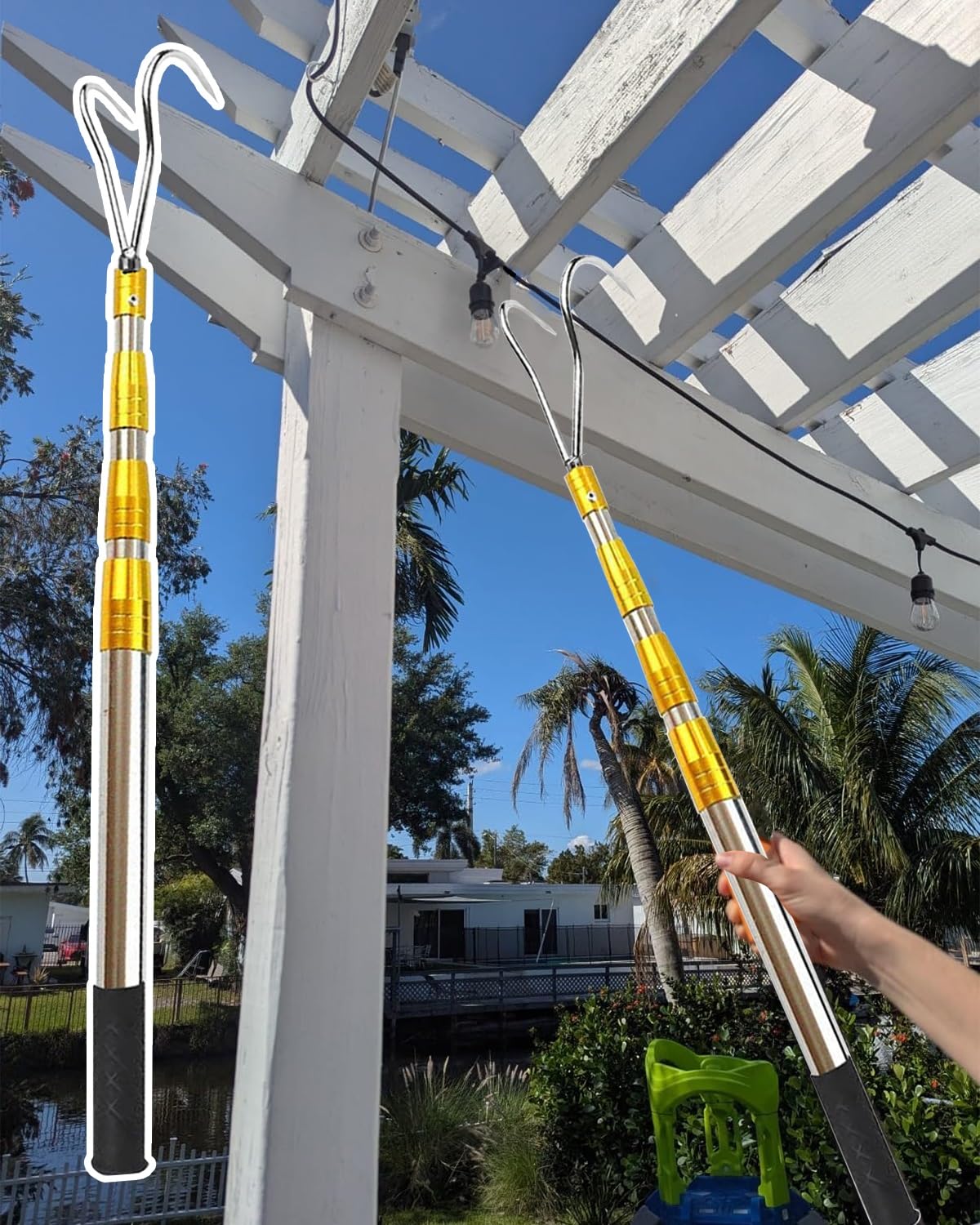 HTDRE Telescoping Pole with Quick Release Hooks for Boat Retrieval, Tarp Setup, and Attic Access