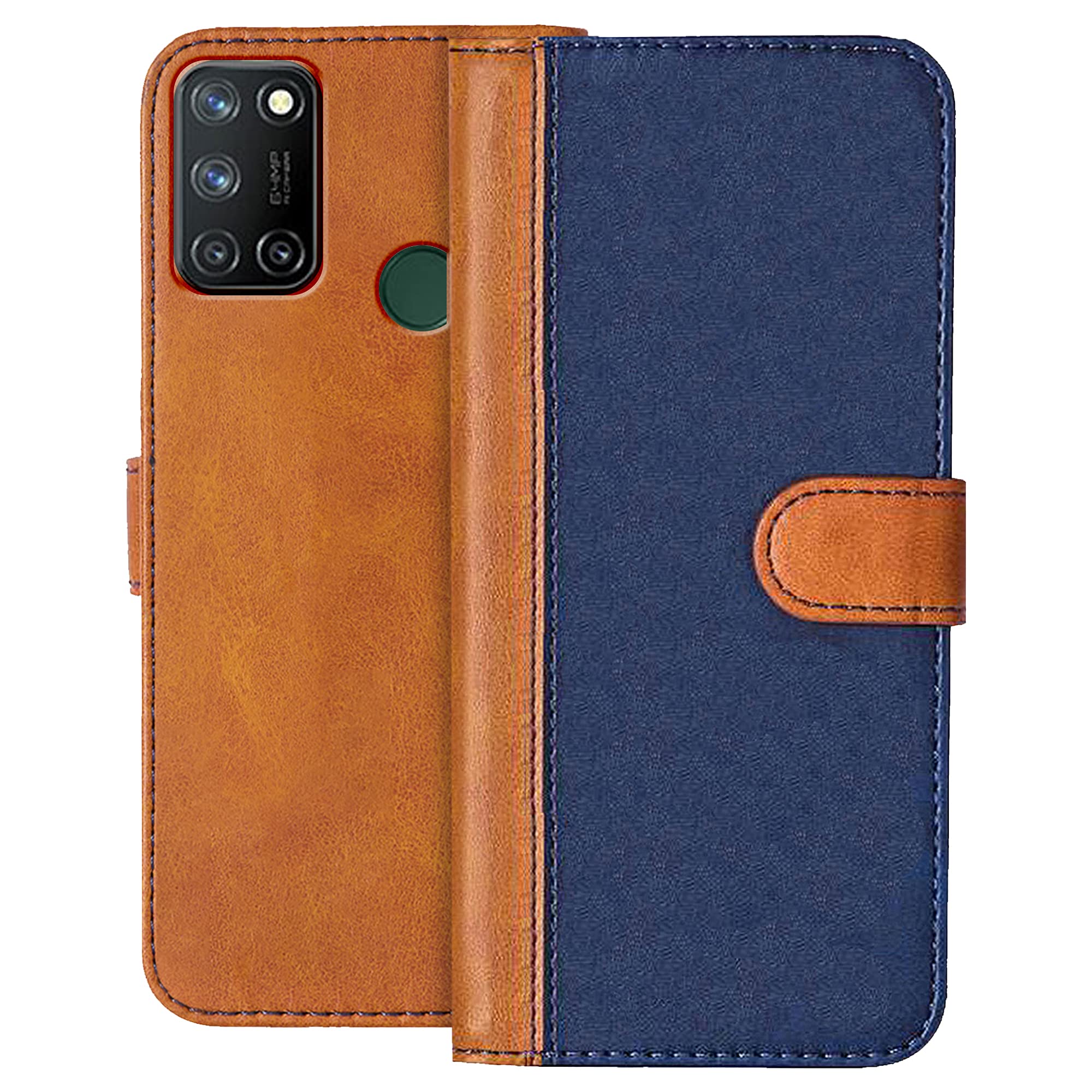 Knotyy Faux Leather Flip Cover Case Back Cover for Realme 7i Foldable Stand | Cards Pockets Inside | Shockproof 360 Degree Protect | Magnetic Clutch Flip Cover (Blue and Brown) (B08R66ZDZB) Amazon Price History, Amazon Price Tracker