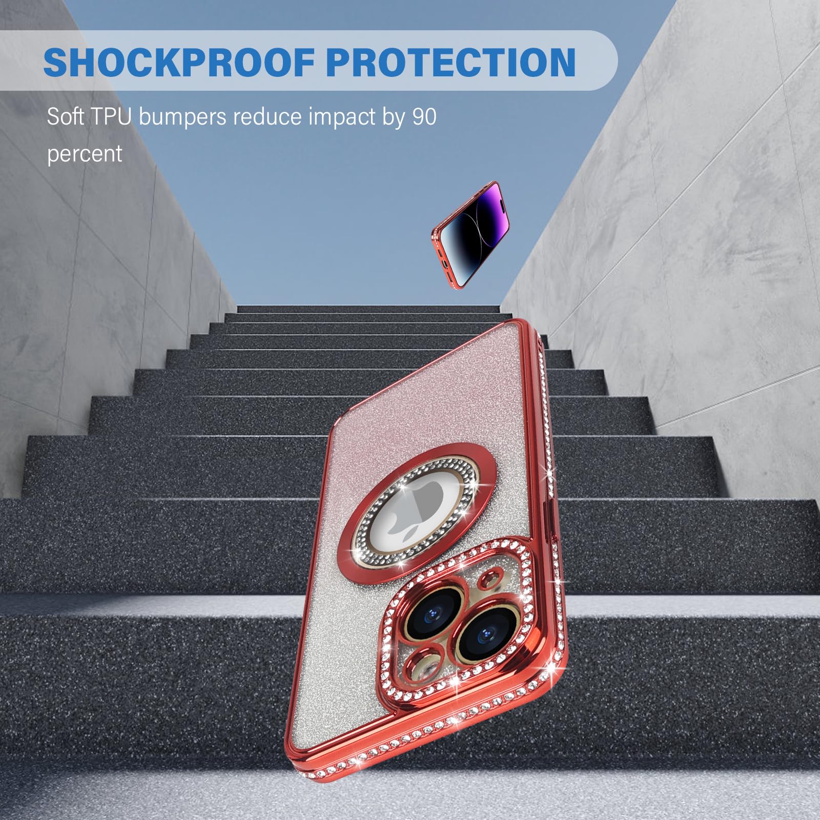 For IPhone 15 Pro Max Case With Diamond Mirror Kickstand, [Compatible With Magsafe][Reinforced Conner Bumper][Glitter Bling Floral Design] Luxury Shinny Electroplated Edge For Women-Silver