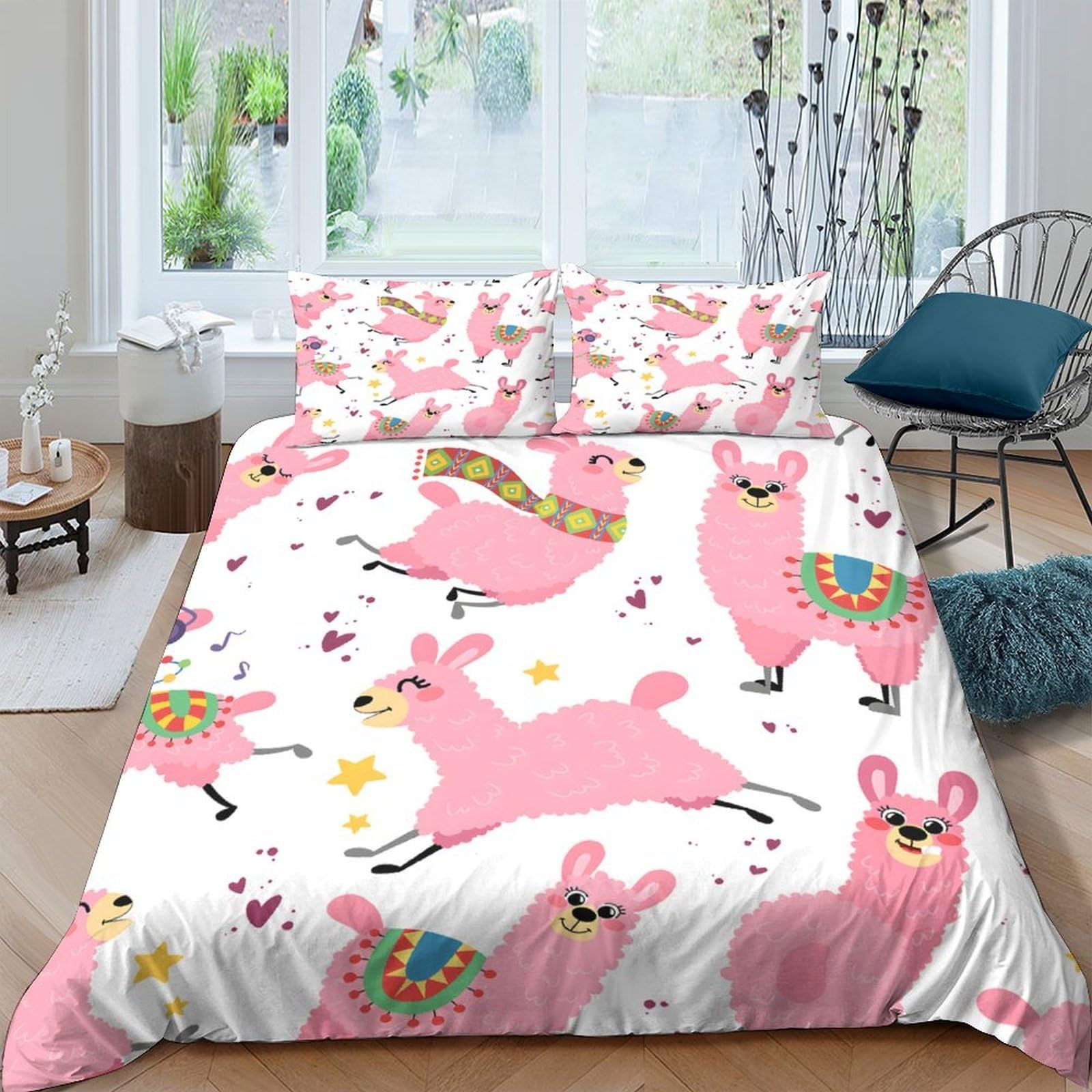 Ctjqhvkz Style-6 3D Printed Pink Llama Fitted Sheet Microfiber Bedroom Decor Anti-Slip Colorful Alpaca Mattress Cover For Home Dorm Single（135X200cm）
