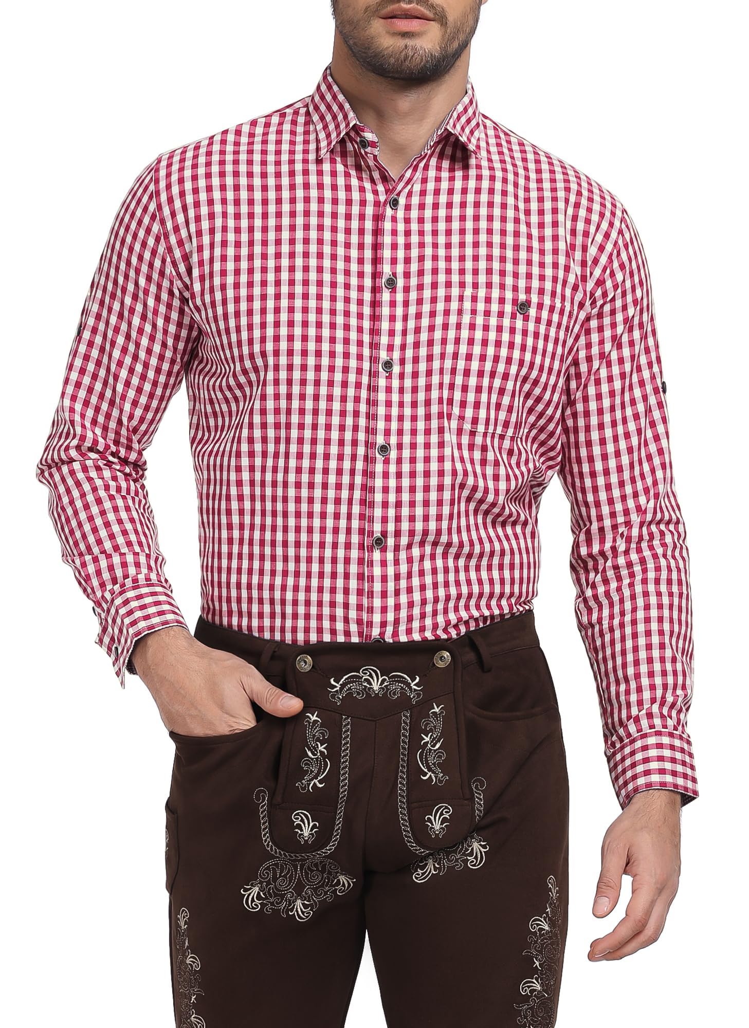 Camicia Oktoberfest Uomo Camicia Bavarese Camicie Tirolese Costume Bavarese Herren Rosso Blu Verde