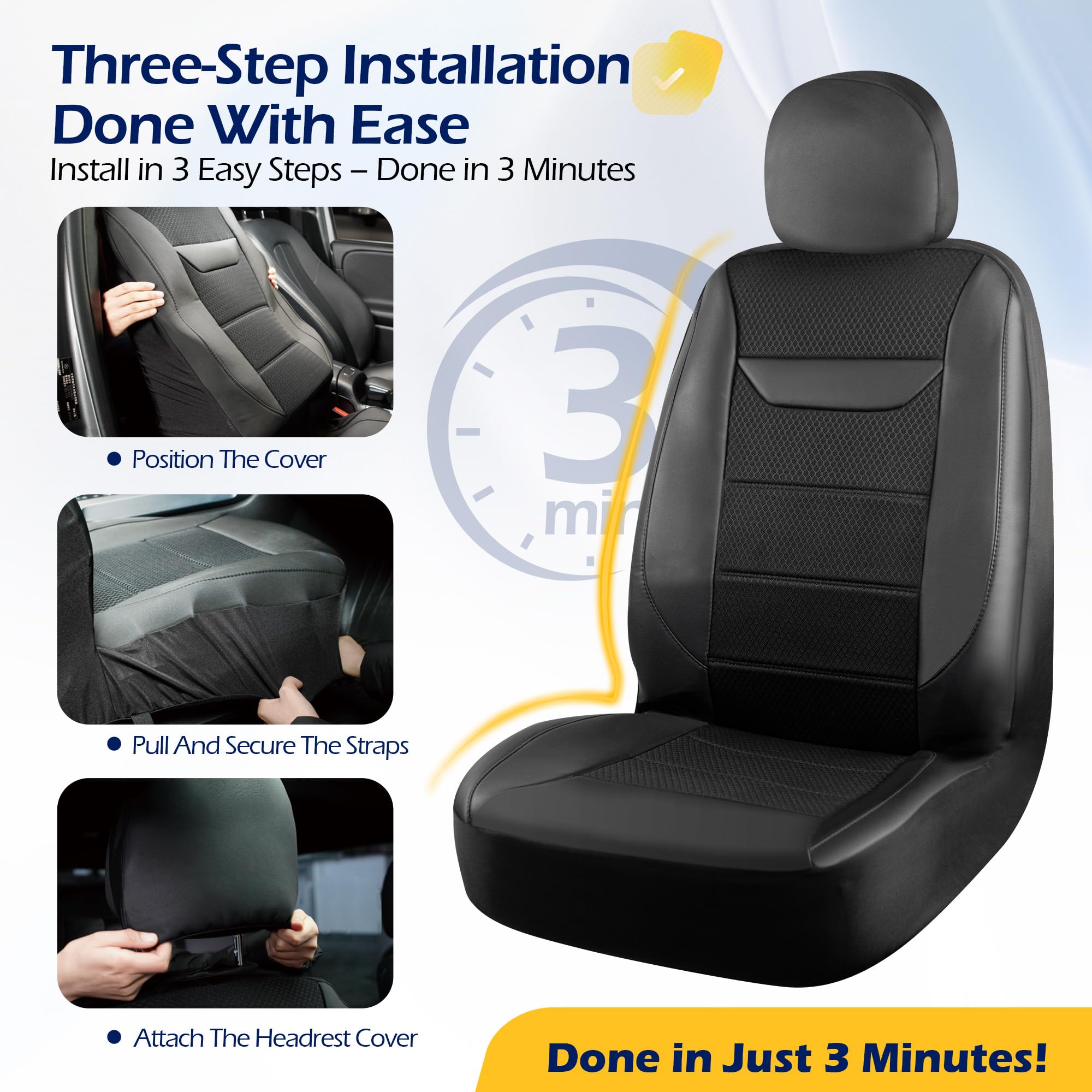 kingphenix 2 Pezzi Coprisedili Anteriori in Pelle con Schiuma Memory, Coprisedili Traspiranti 4D in Maglia, Facili da Installare, Compatibili con Airbag, Universali per Auto, Camion, Furgoni, SUV