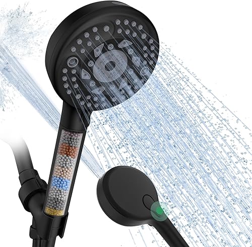 SunCleanse Filtered Shower Head with Handheld, 9-Spray Setting Detachable Showerhead with Filters, Shower Head for Hard Water - Filtered Chlorine, Improve Skin and Hair Texture, Black