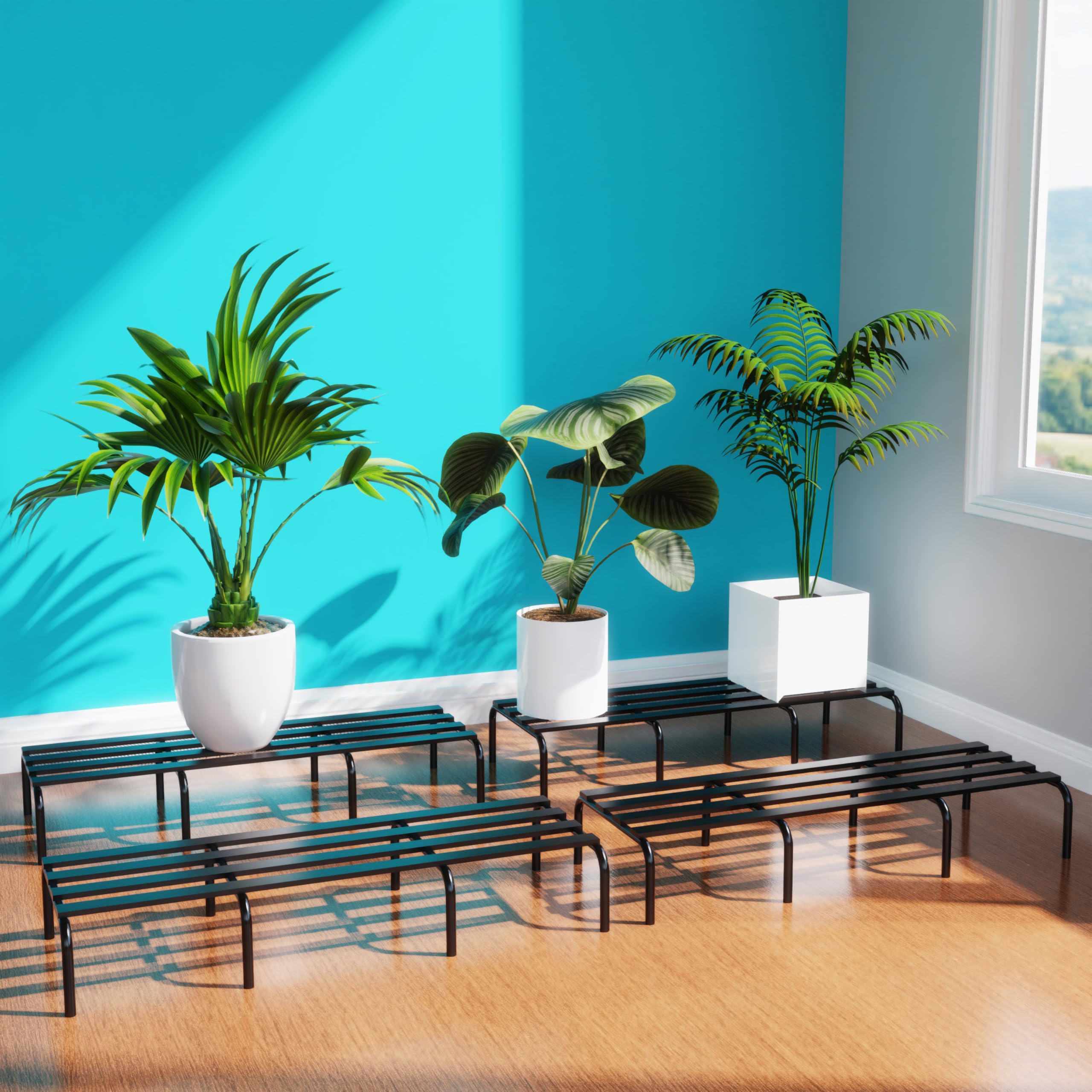 ARMADA Heavy-duty Plant Stands (Set of 4) Rectangular Plant Stand for Balcony Metal Plant Stand for Living Room with 7 Layer Coating (Rectangle Black)