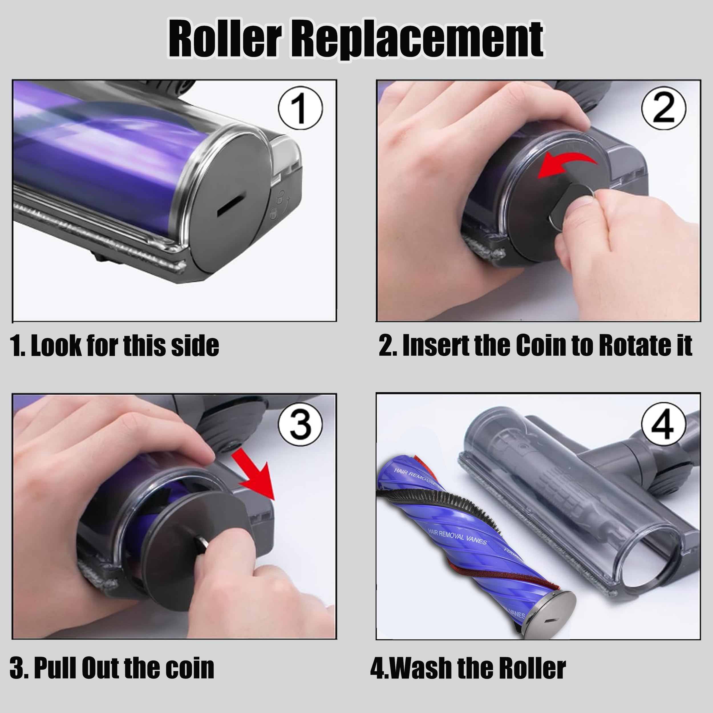 Brosse de rechange compatible pour Dyson V7 V8 V10 V11 V15 Rouleau adapté pour tapis et sols durs, facile à enlever les poils et les cheveux