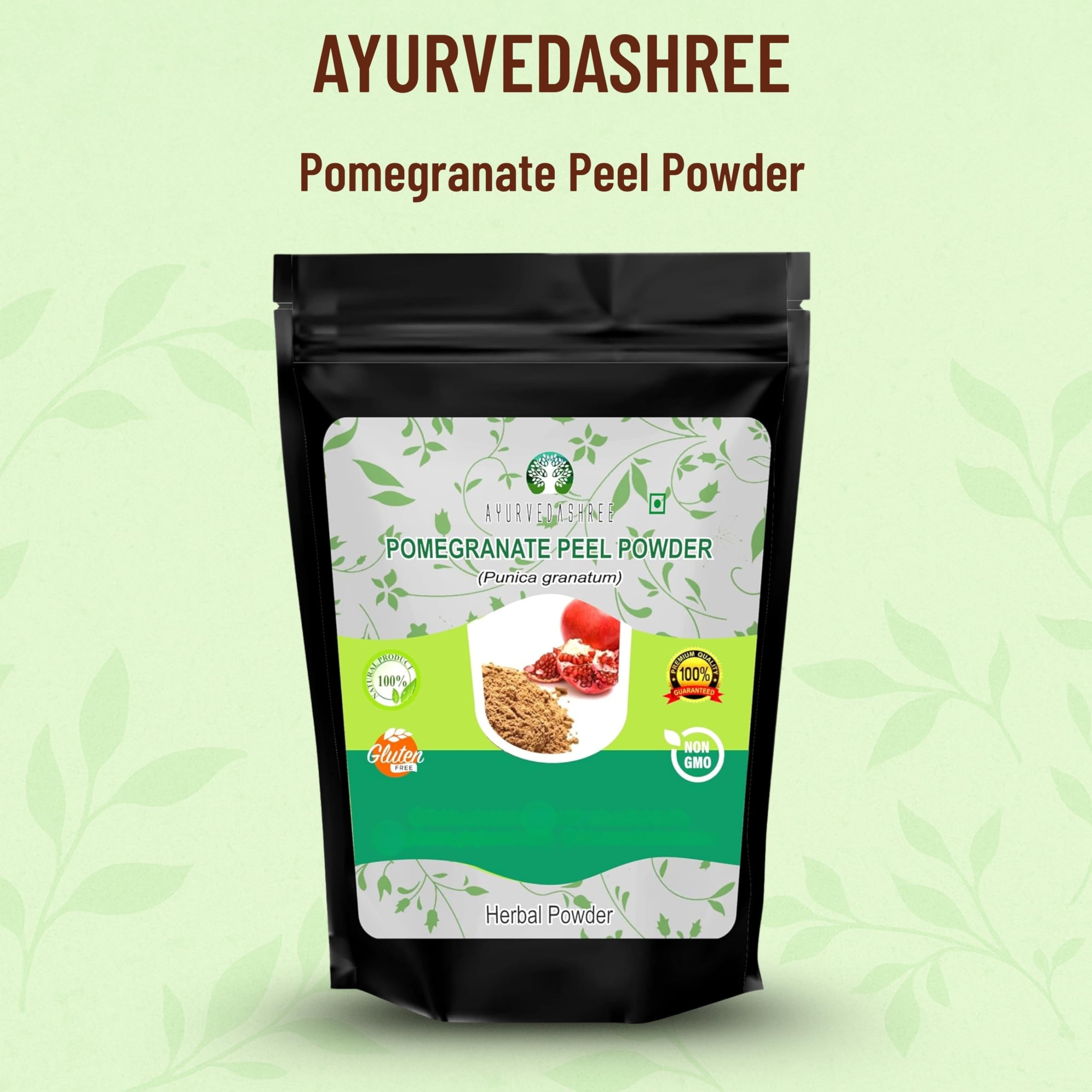 Ayurvedashree Granatapfelschalenpulver, 50 g, Antioxidans für die Haut, fördert eine junge Haut, natürliches Punica Granatum, glutenfrei und GVO-frei, Hautpflege, 50 g (1 Stück)