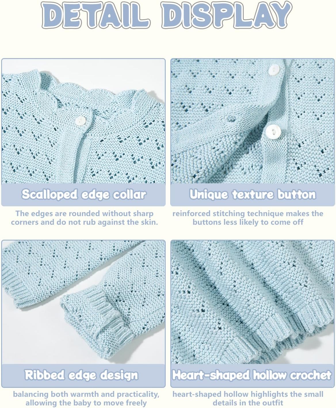 Miipat Baby Girl Sweater Knit Toddler Cardigan Long Sleeve Button Up Hollow Crochet Sweater - Image 4