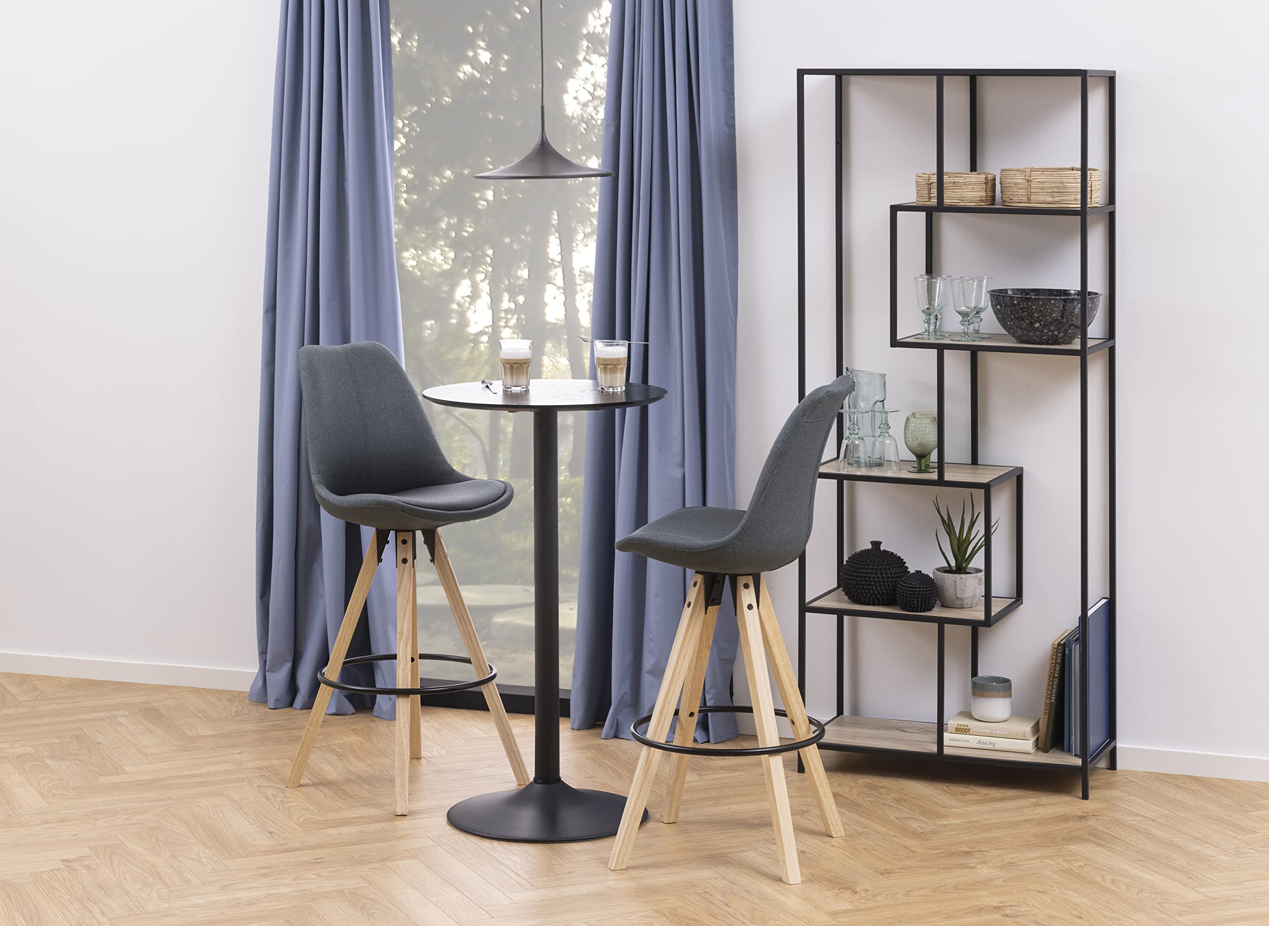 AC Design Furniture Jörn - Libreria asimmetrica con 3 ripiani, altezza 114 x larghezza 77 x profondità 35 cm, nero frassino/nero, legno/metallo