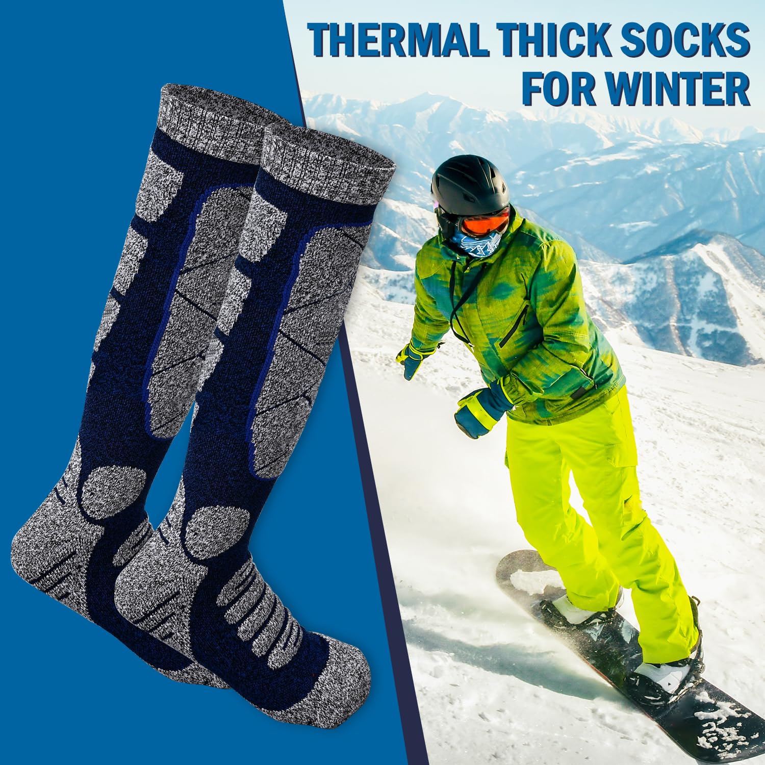 Chaussettes de Ski pour Hommes et Femmes, Chaussettes Thermiques Montantes pour Le Snowboard, la randonnée et Le Froid