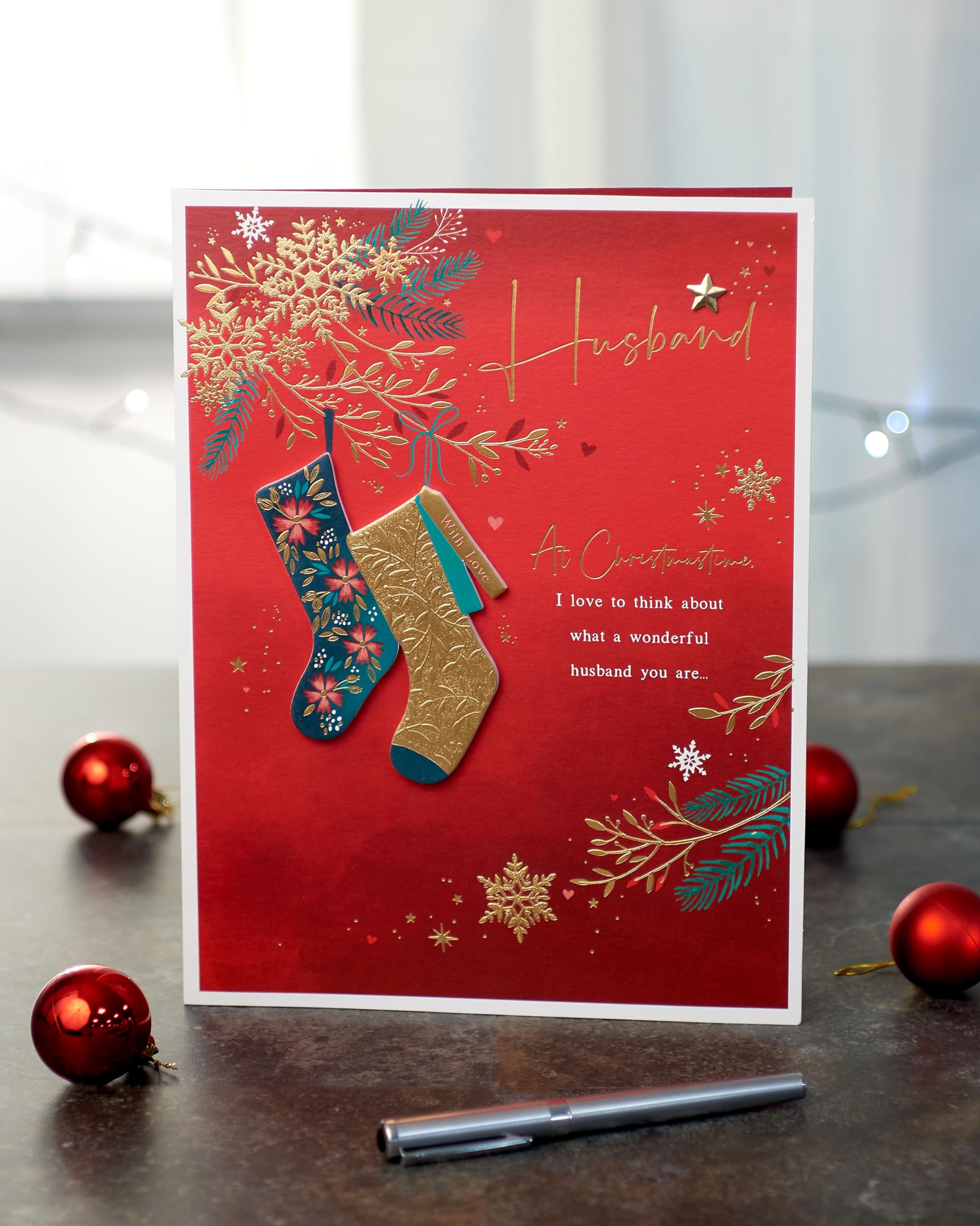 UK Greetings Christmas Card for Husband - Deep Red & Gold Design, Multi, 210mm x 275mm - Image 4