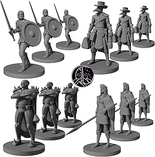 12 Miniatures Unpainted Town Guards - Plague Doctors | 28mm for DND Minis Dungeons Dragons 5th Edition Figures | Figurines for DND 5e Fantasy RPG DND Figures & Tabletop Miniatures | Campaign Setting