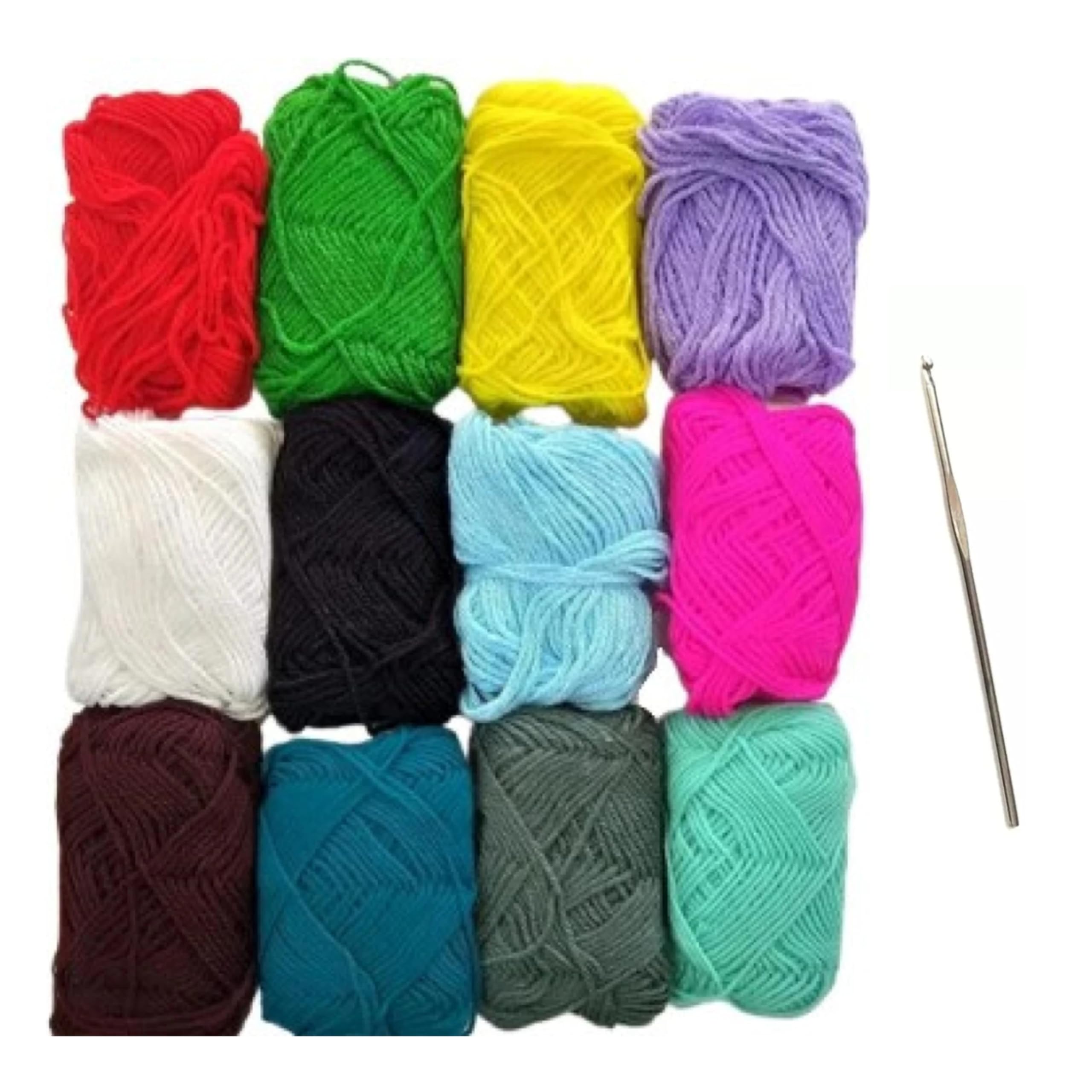 (Pack of 12 Pcs) Random Colors Wool Balls with 1Pcs Stainless steel Crochet Hook (Kurusiya) - Perfect for Mini Knitting and Crochet Project Hand Knitting Art Craft Soft Fingering Crochet Hook Yarn, Needle Knitting Woolen Thread-image-12