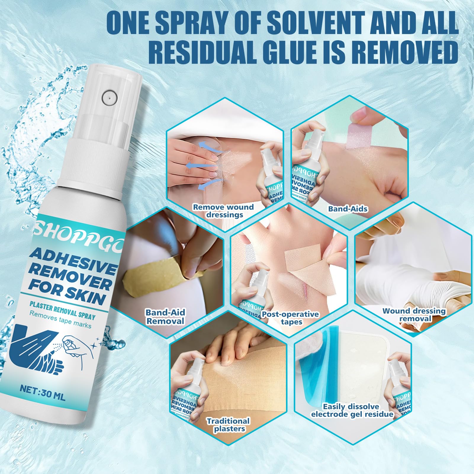 Spray Rimuovi Cerotti Medicali, Medical Adhesive Remover, Cerotto Spray Remover Adesivo Cerotti, Rimuovi Colla Adesivi per la Rimozione dei Residui di Adesivo da Cerotti e Medicazioni,Silky Touch,30ml