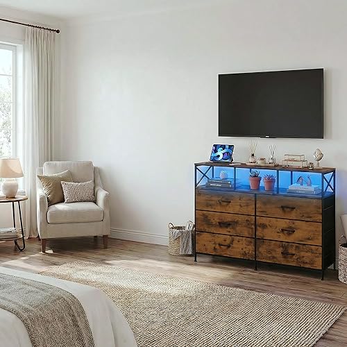 Miniatura 7 de Soporte de TV para TV de 55 pulgadas, centro de entretenimiento de 47 pulgadas con luces LED y estación de carga, mesa consola multimedia de TV con