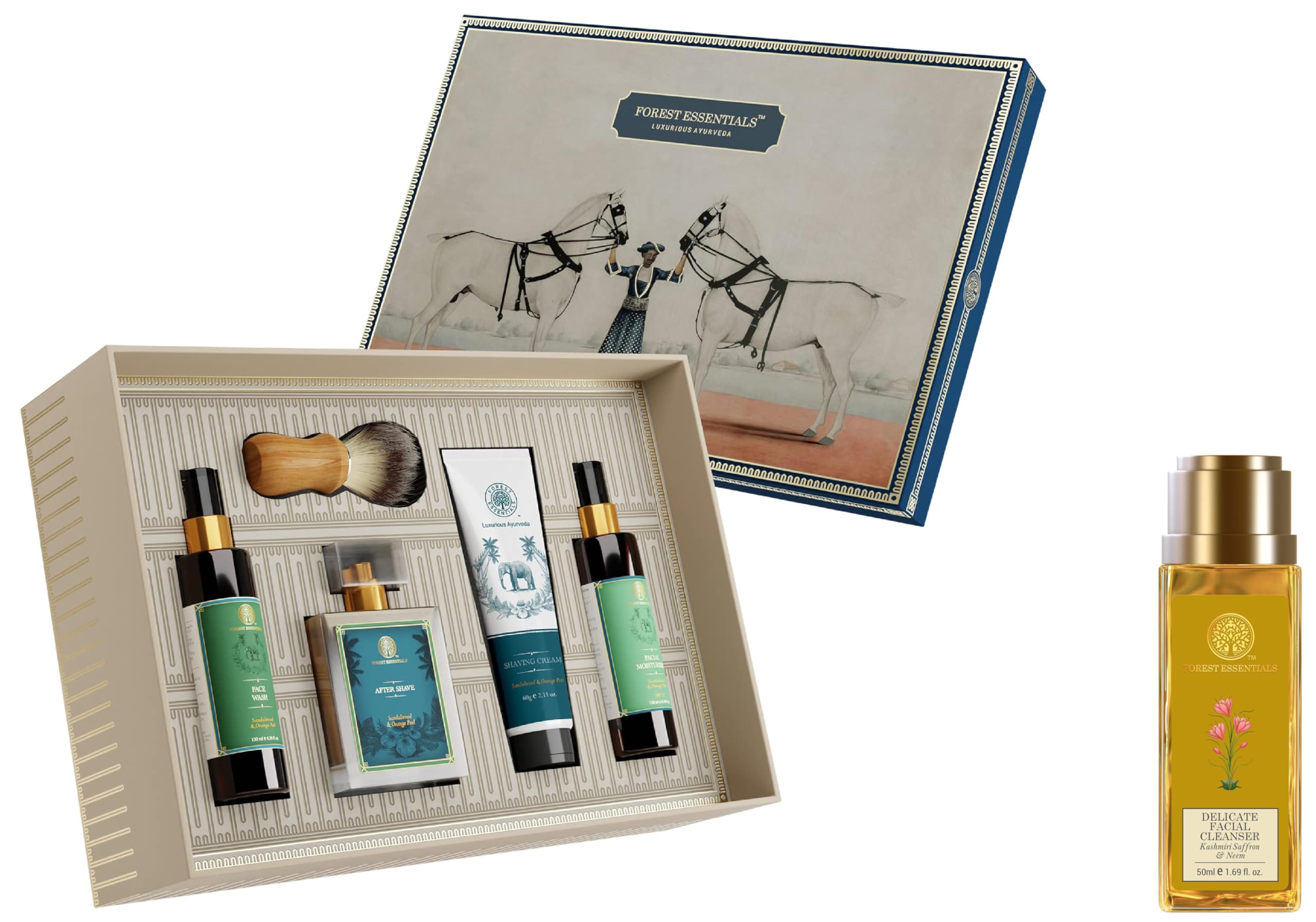 Forest Essentials Gentlemen's Gift Box & Forest Essentials Delicate Facial Cleanser Kashmiri Saffron & Neem Combo-image-7