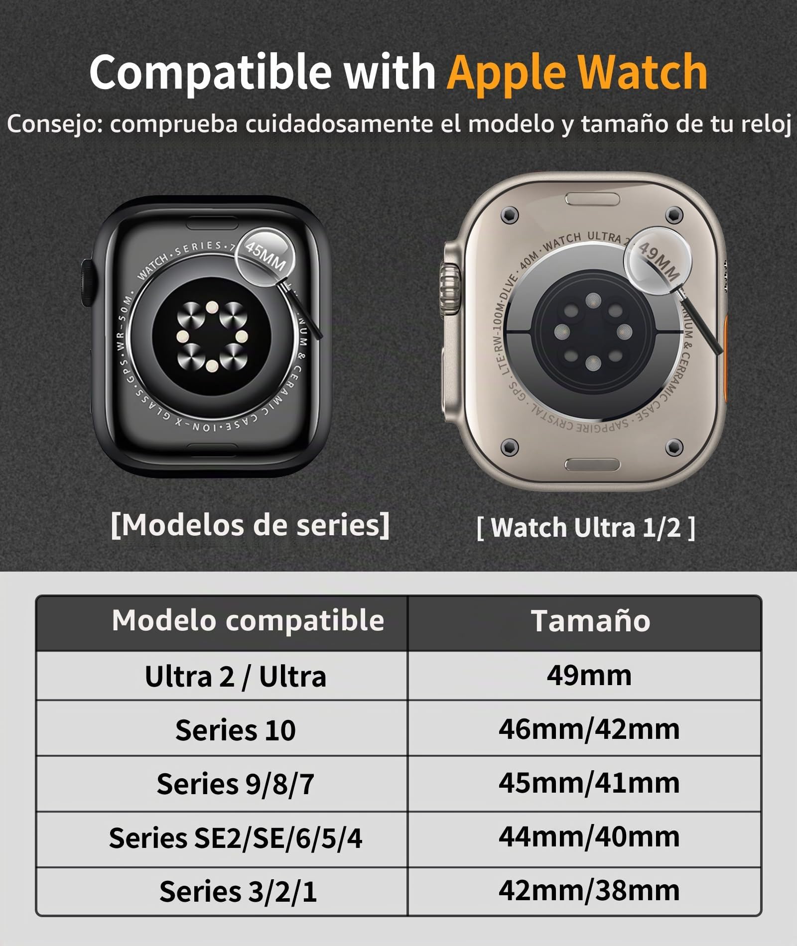 BINLUN Compatible con Apple Watch Correa 49mm 46mm 45mm 44mm 42mm 41mm 40mm 38mm Paracord Trenzada de Acero Inoxidable Correa Repuesto Apto para iWatch Ultra2 Ultra SE Series 11/10/9/8/7/6/5/4/3/2/1