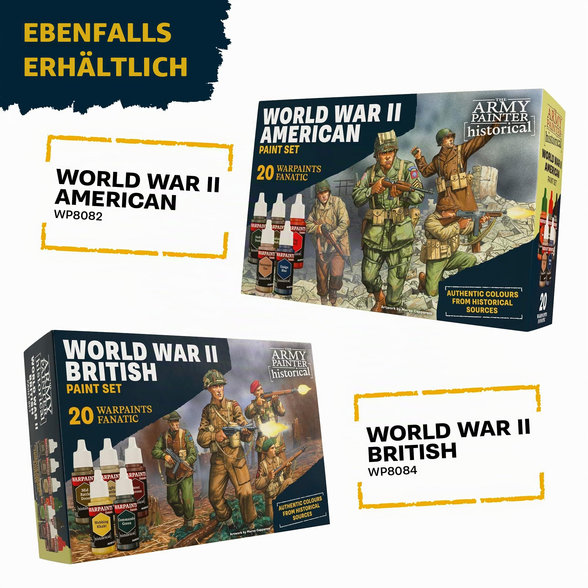 The Army Painter, Historical: WWII German Paint Set Combo, 20x18ml Farbe | Acrylfarben inkl. Warpaints Fanatic: 14 Acrylic, 4 Washes, 1 Effect, 1 Metallic & 1 pinsel - Miniaturfarben für Armed Forces