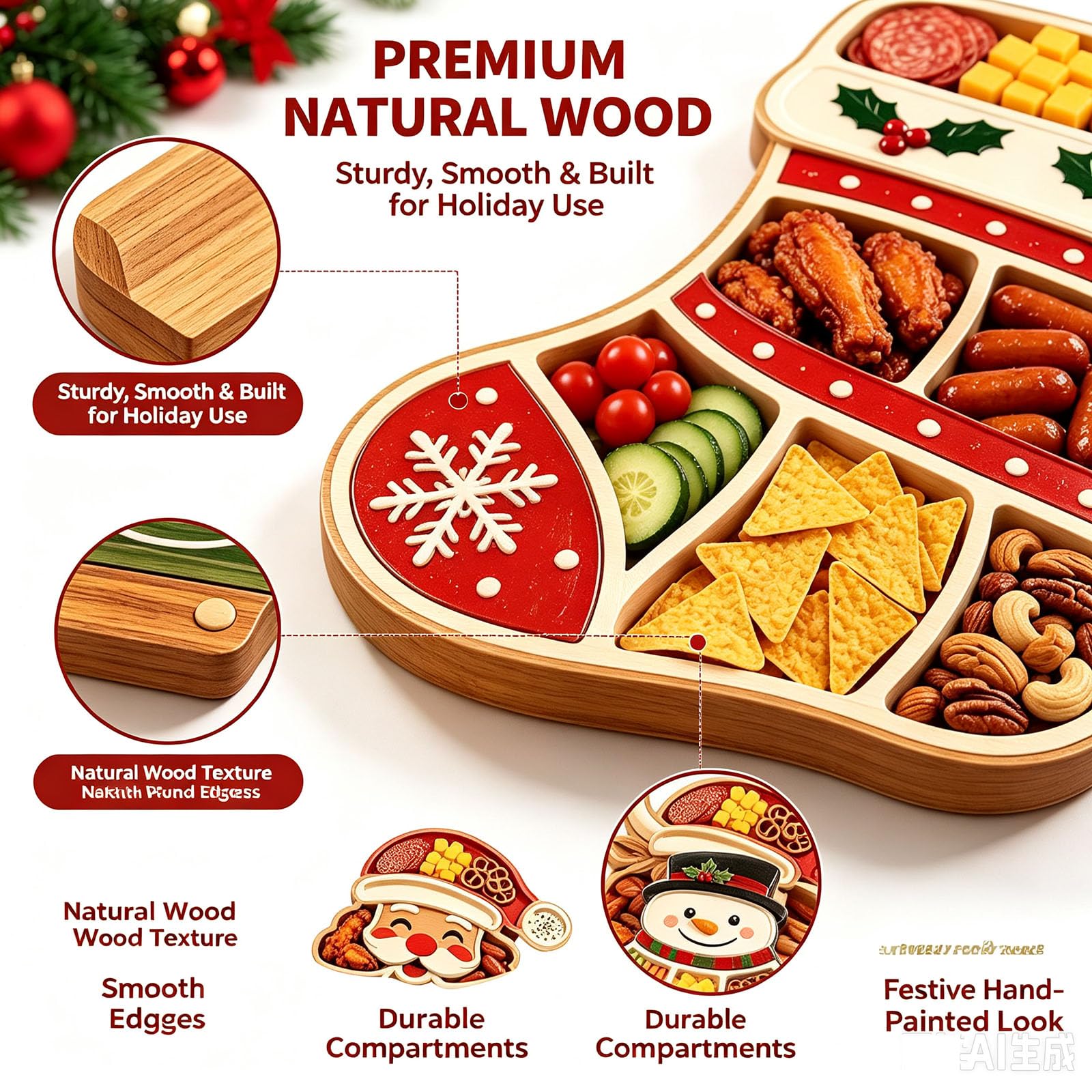 Weihnachtliches Snack-Serviertablett/Unterteilte (#G)