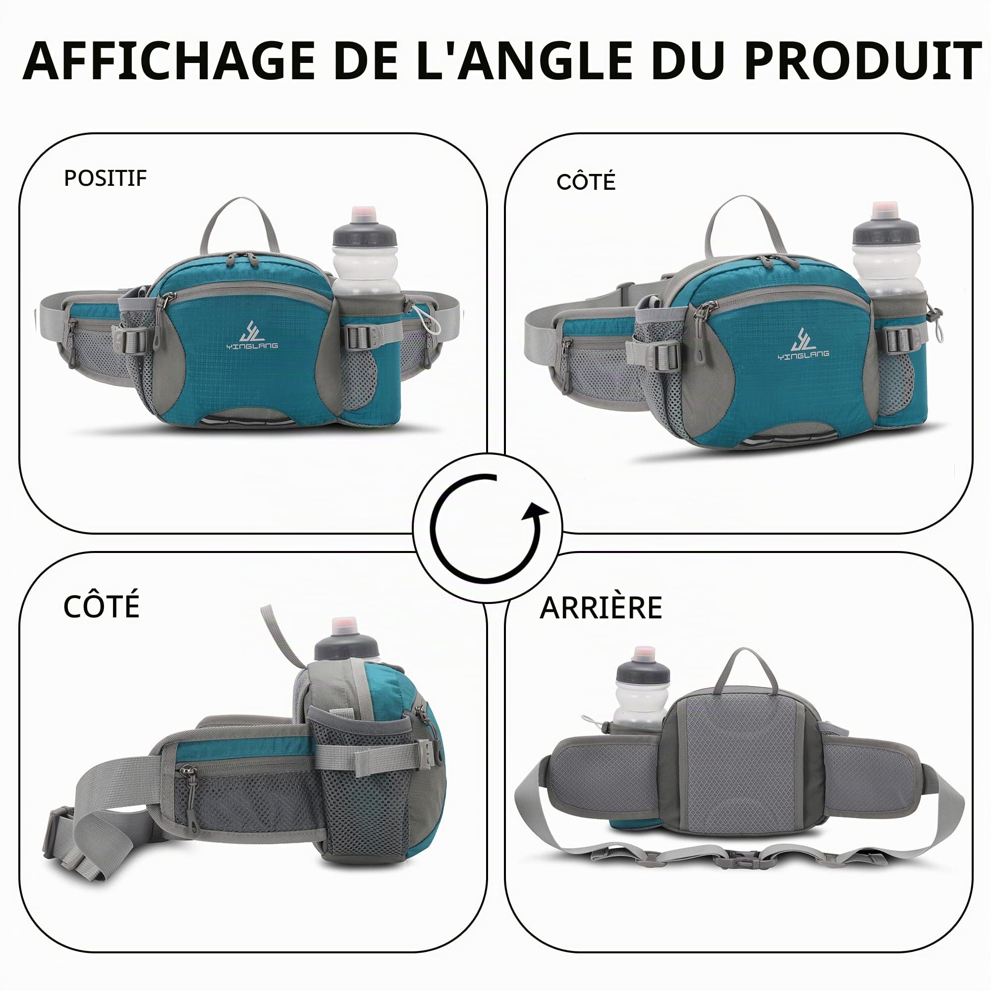 Sac Banane Femme et Homme Sacoche Banane de Sport avec Porte Bouteille Ceinture réglable pour Chien Promenade Randonnée Voyage