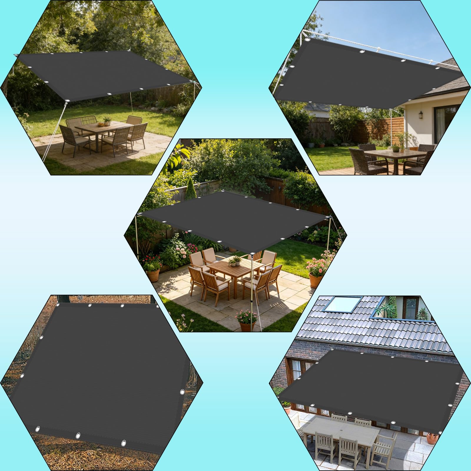 Zadaszenie Markizowe Przeciwsłoneczne 1.9 x 8.5 m 95% Ochrony Przed Uv, Wodoodporna, Zewnętrzny Daszek Przeciwsłoneczny Żagiel Przeciwsłoneczny Wodoodporny Taras, Ciemny szary