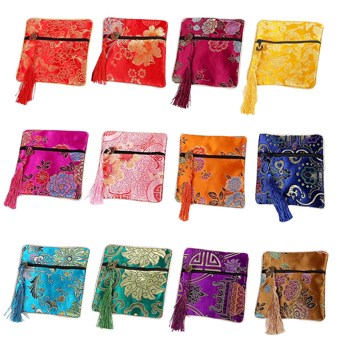 Kicwitgoo 20 Pcs Chinese Silk Brocade Coin Purse Embroider Jewelry Bag Zipper Wallet Pouch Jewelry Pouch Gift Bags Silk Purse Pouch Bags