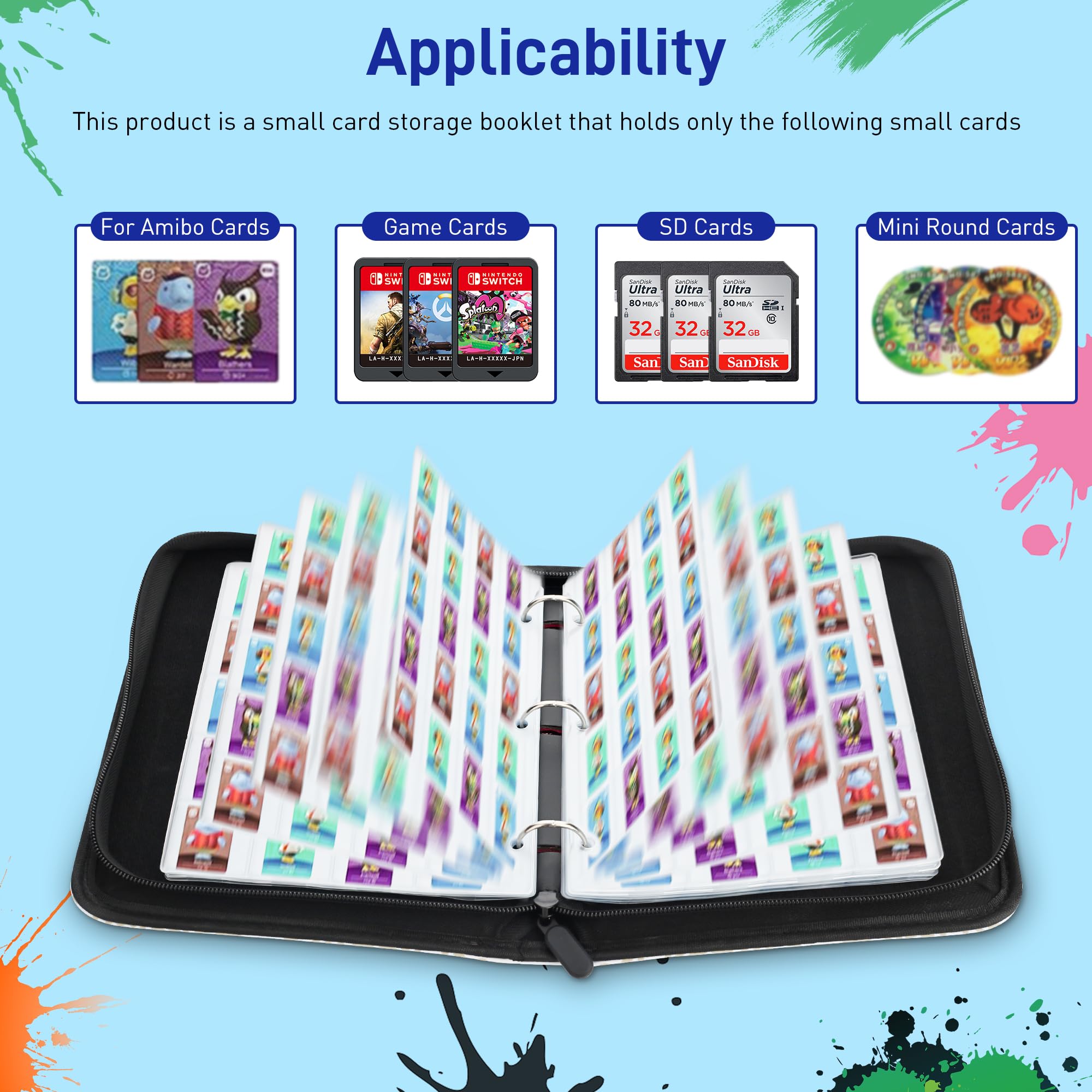 CONSOLEARMOR Card Binder for Mini Cards, 300 Pockets Card Holder Folder  with Sleeve, 3-Ring Portable Card Protector Sleeve with Zipper, Card Album  Book for ACNH NFC Tag Game Cards (for Splatoon) :