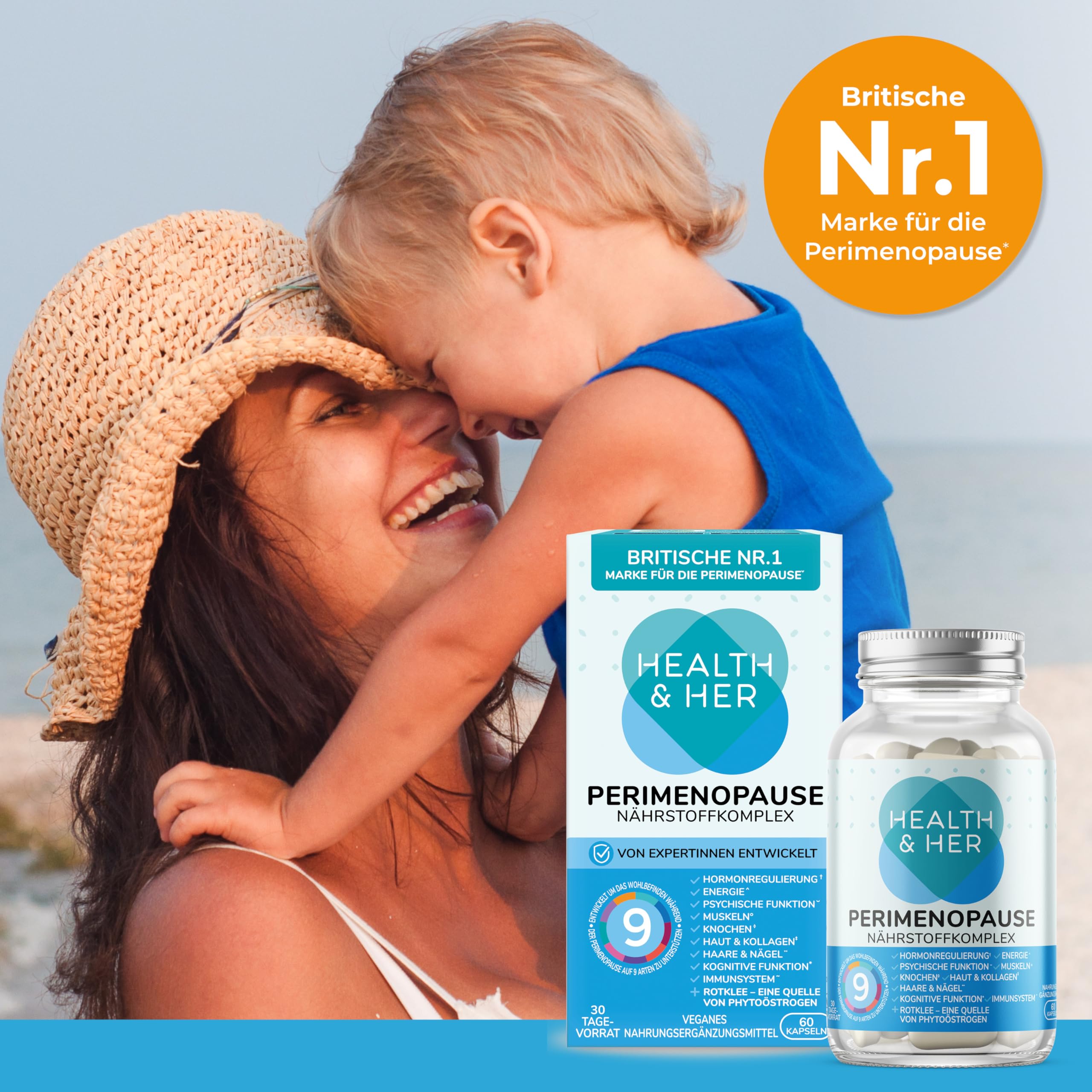 Health & Her Perimenopause - mit 800mg Rotklee, 500mg Yamswurzel, Eisen, Vitamin D3, B6 und B12, Maca-Extrakt für eine bessere Hormonbalance in den frühen Wechseljahren - Menopause 60 Kapseln