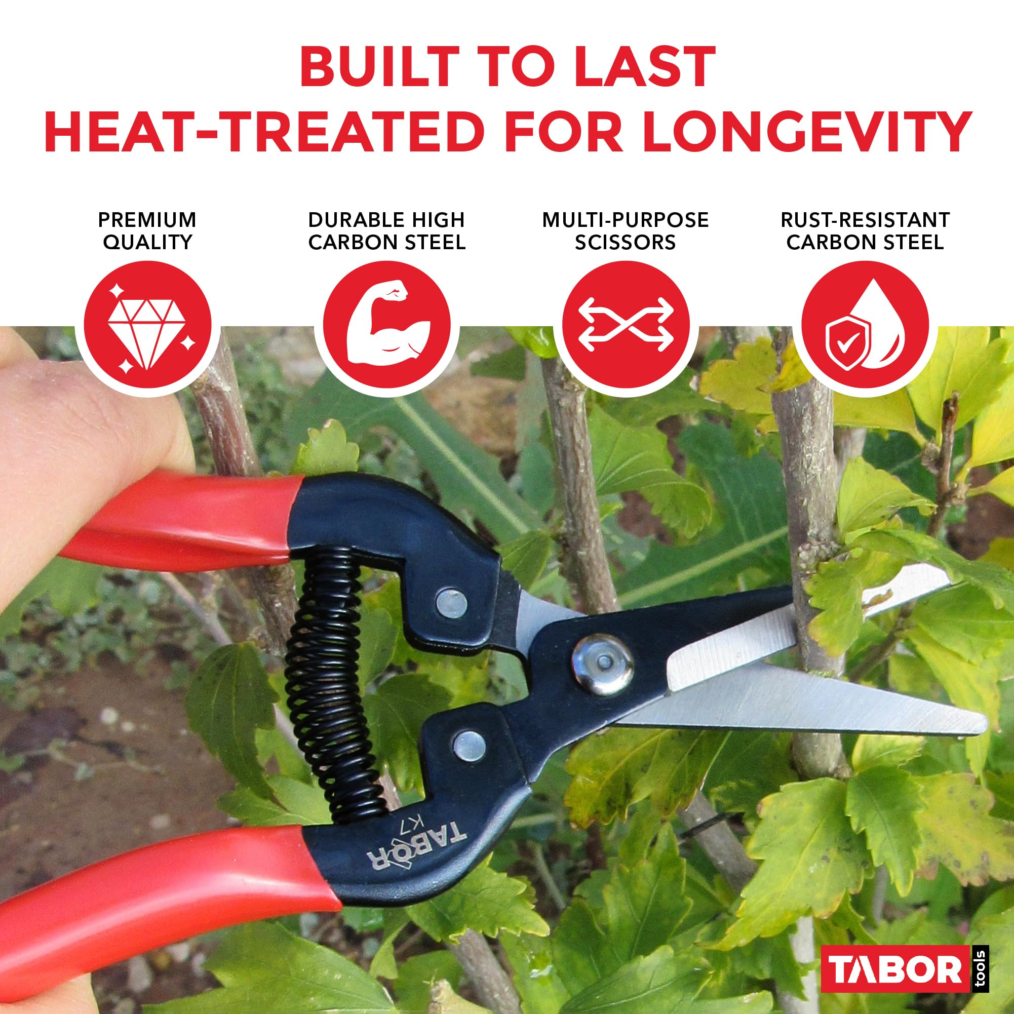 TABOR TOOLS K7E Gerade Gartenschere, kompakte Multi-Gartenschere, Mini-Blumenschere, Floristenschere, Ernteschere, Floristikschere, Leseschere, Traubenschere