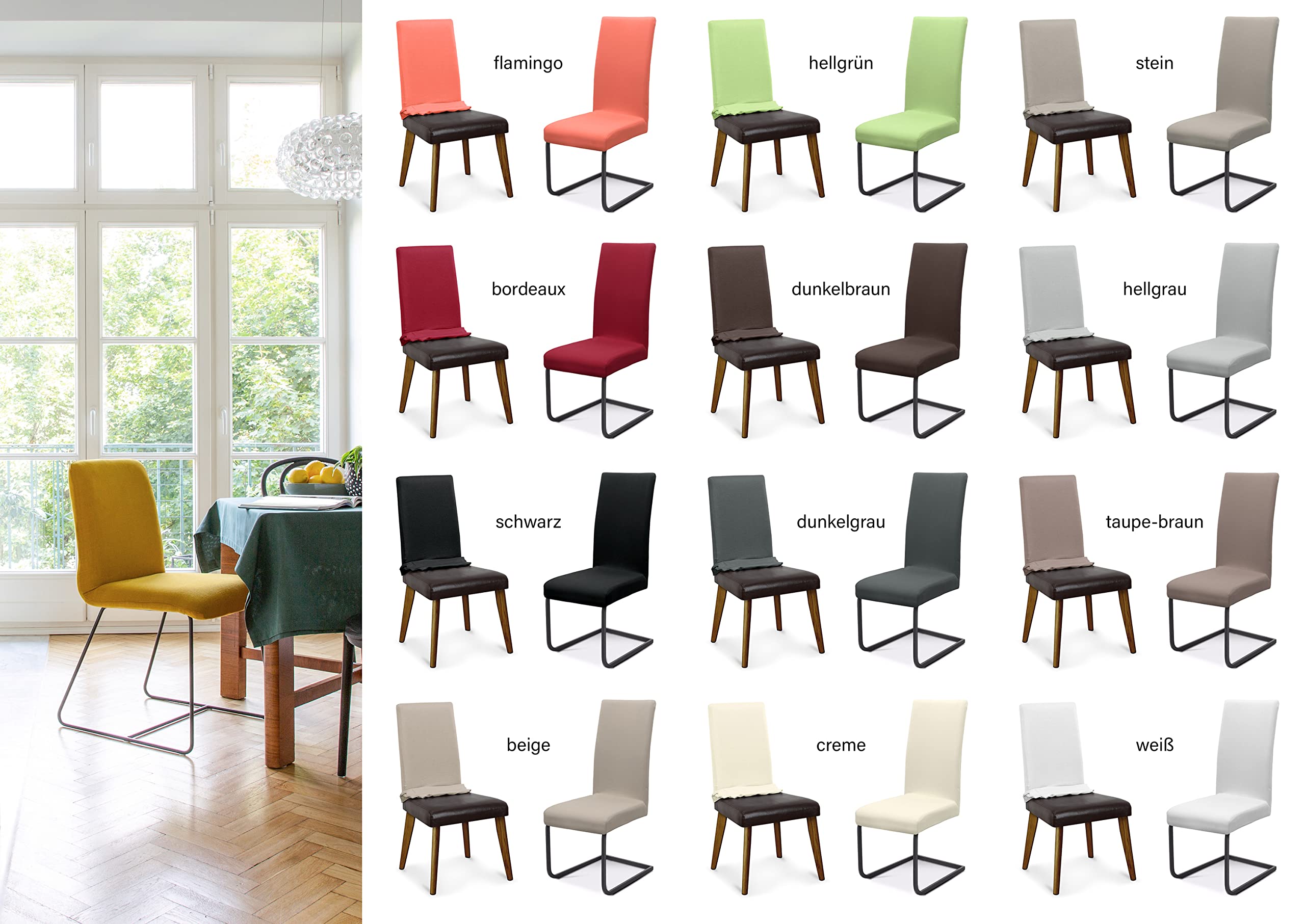 BEAUTEX Lot de 6 Housses de Chaise en Jersey, Housse Extensible en Coton bi-élastique, Couleur sélectionnable, Noir