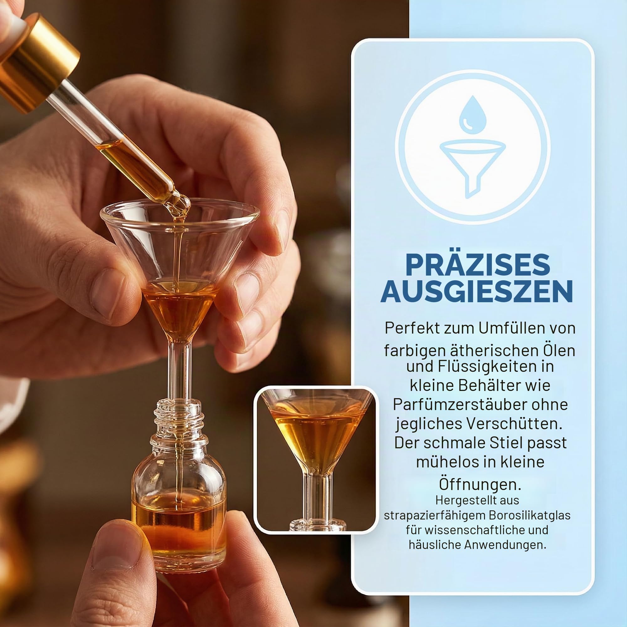 VILLCASE 5 Stück Labor Trichter, Glastrichter, Transparent Borosilikat Glas Mini Trichter, 30mm, 40mm, 50mm, 60mm, 75mm Durchmesser, Ideal für Chemie Experimente und Flüssigkeiten