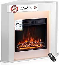 KAMINIO Matti Electric Fireplace - Corner Electric Fireplace with Heating, 3D Flame Effect, LED Ambient Light, Remote Control - Corner (White)