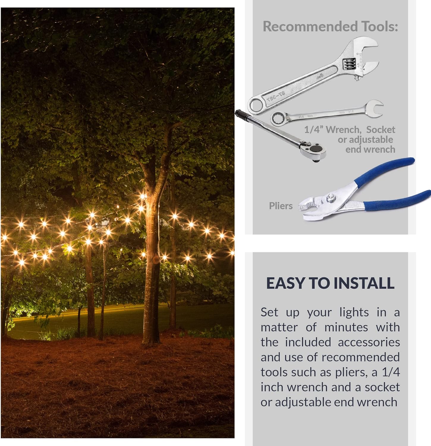 Silver 48 ft Outdoor LED String Light Hanging Kit
