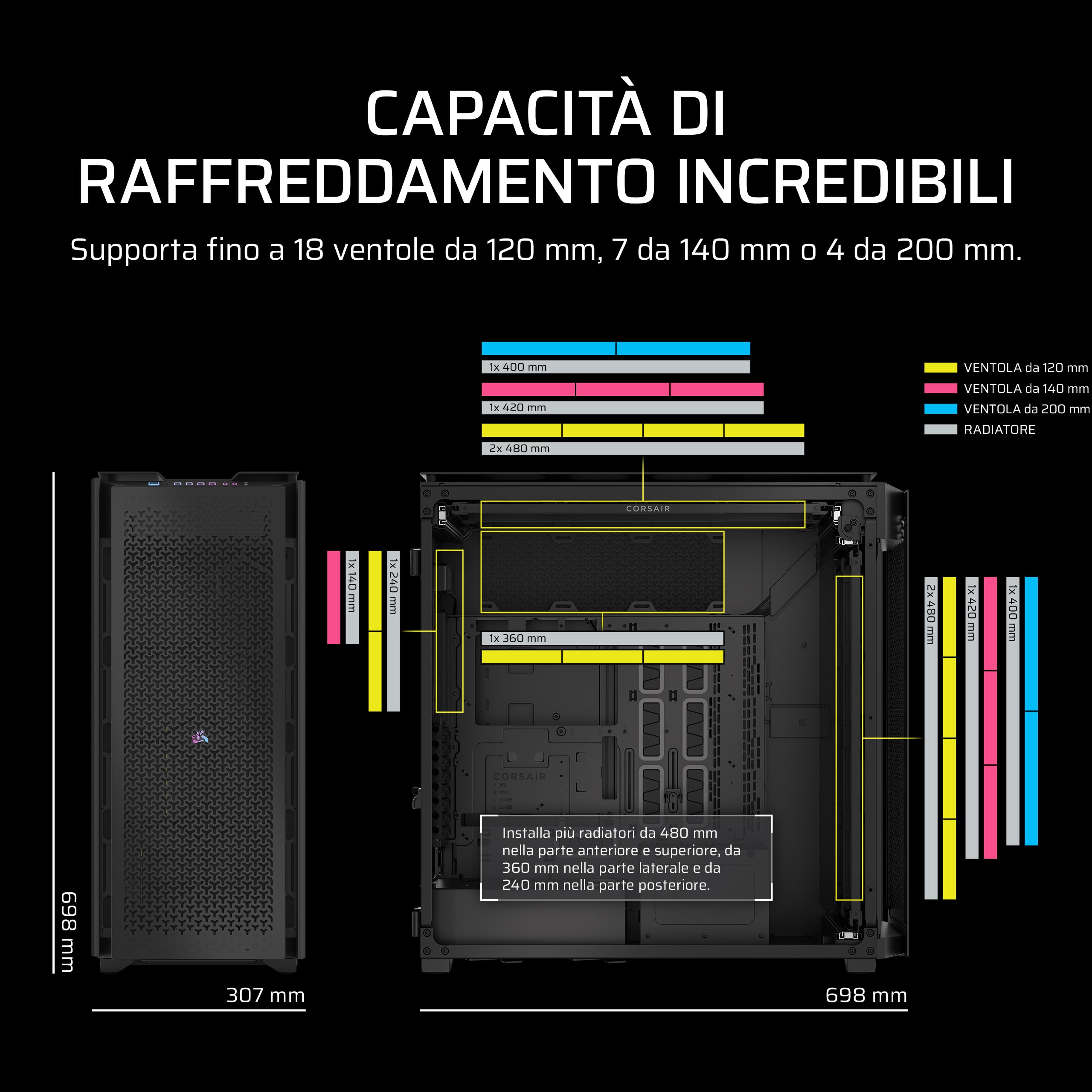 CORSAIR 9000D RGB AIRFLOW Case per PC Super Full-Tower – Spazio Mastodontico – Attacco ventole InfiniRail™ – Nessuna Ventola Inclusa – iCUE LINK System Hub Incluso – Nero